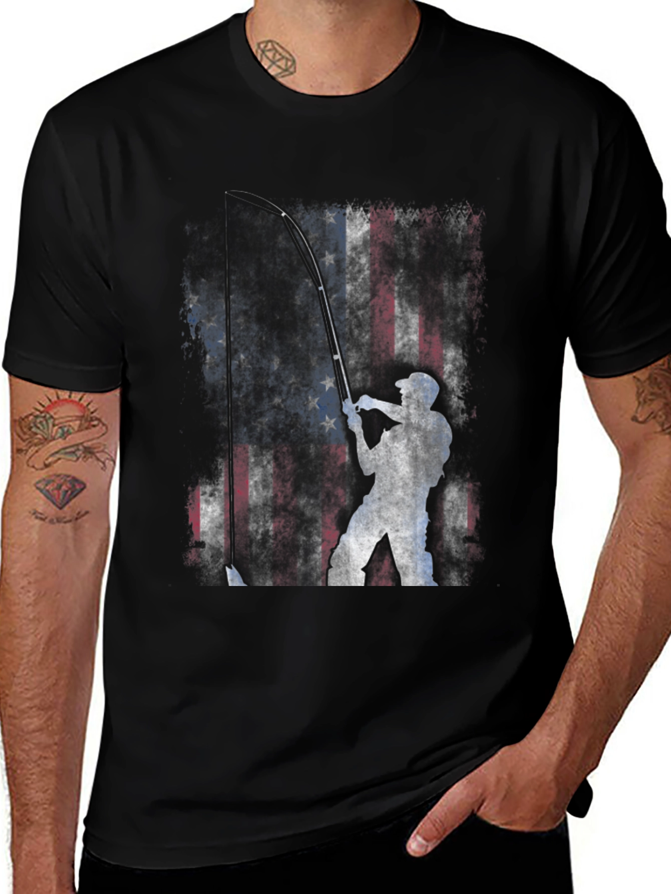 Variant 7 of American Flag Fishing T-Shirt - Patriotic Angler Tee