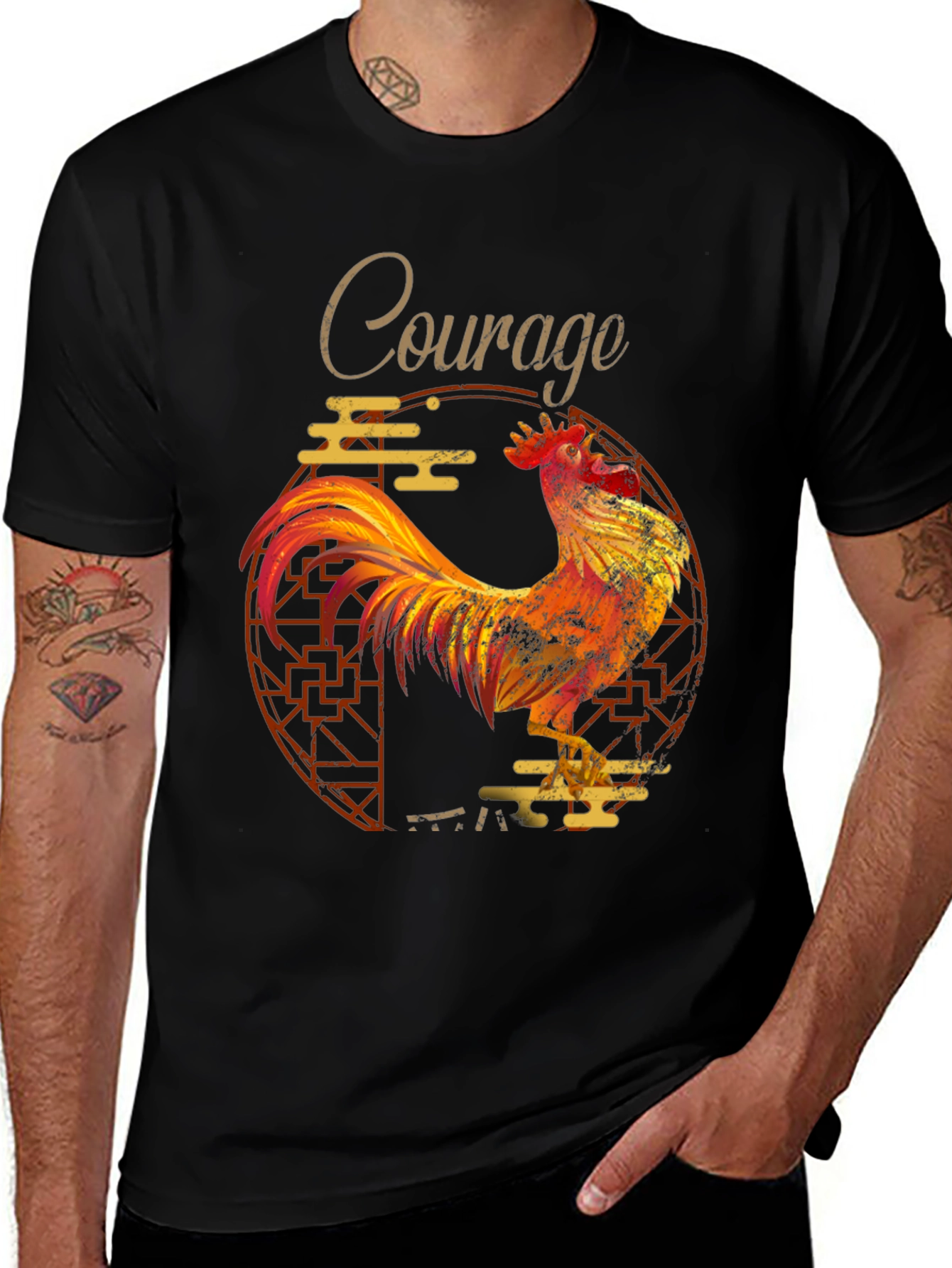 Variant 30 of Courage Rooster Graphic Tee - Black