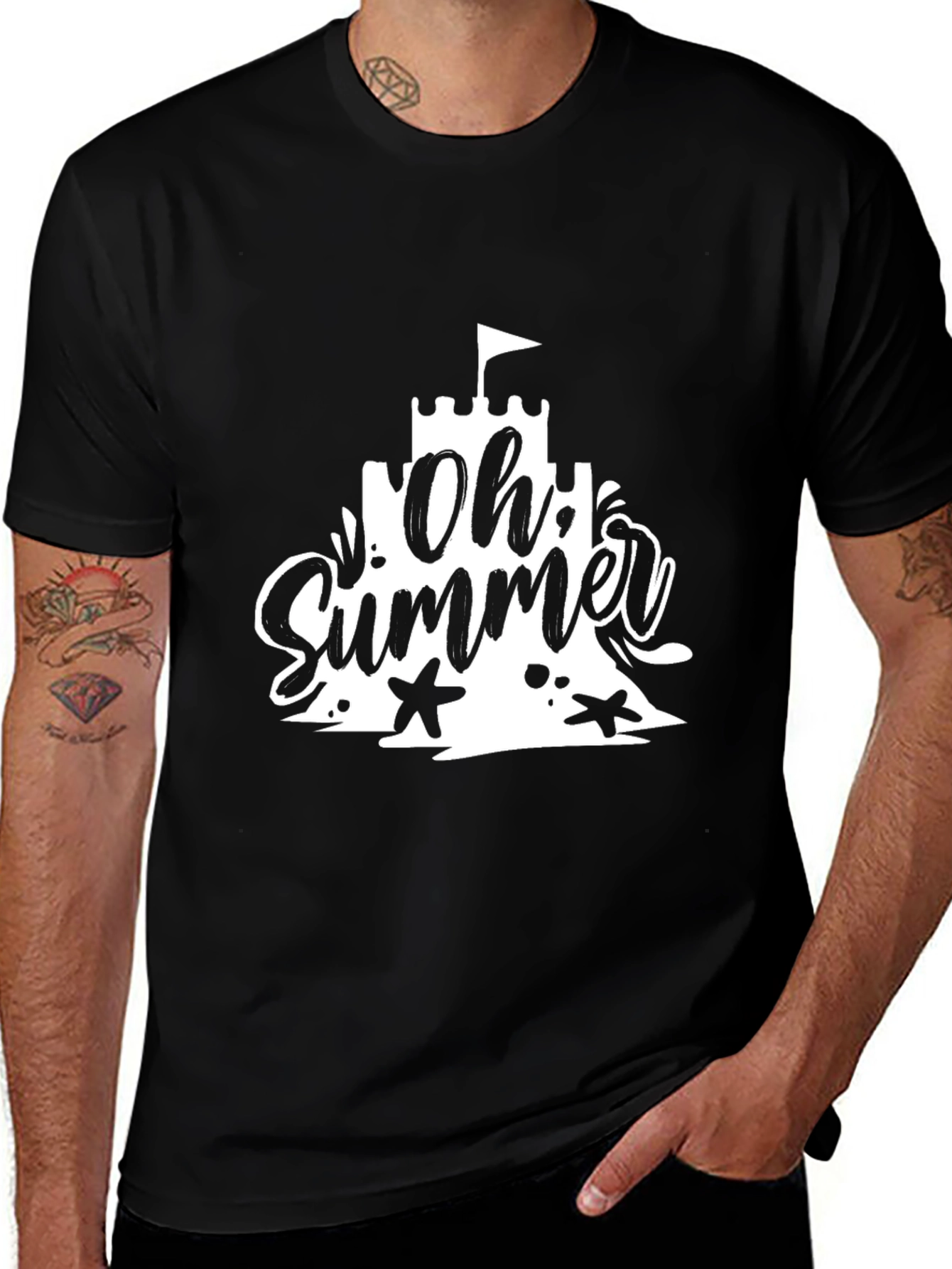 Variant 15 of Oh Summer Black T-Shirt - Beach Vacation Style