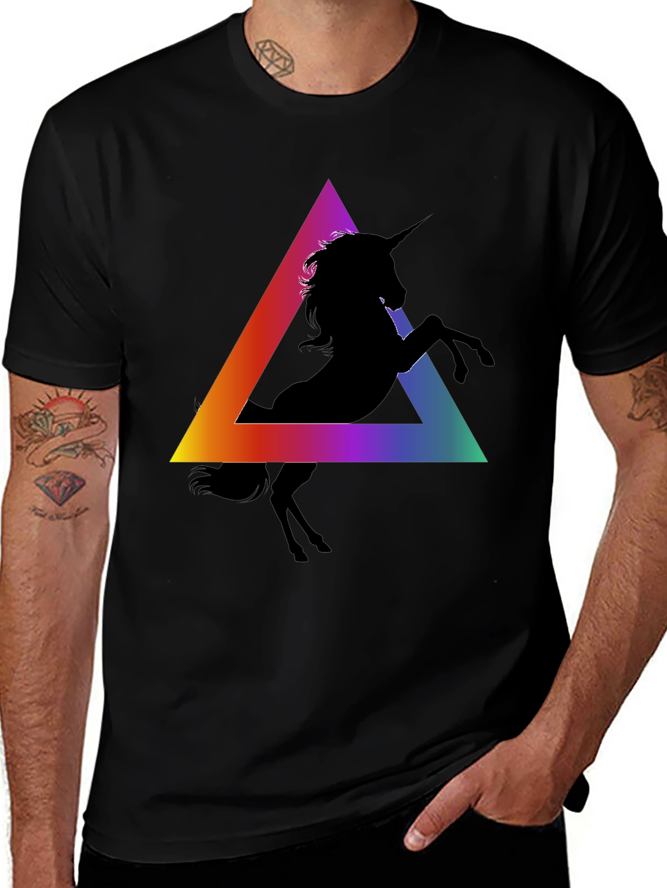 Variant 11 of Unicorn Triangle Graphic Tee - Black