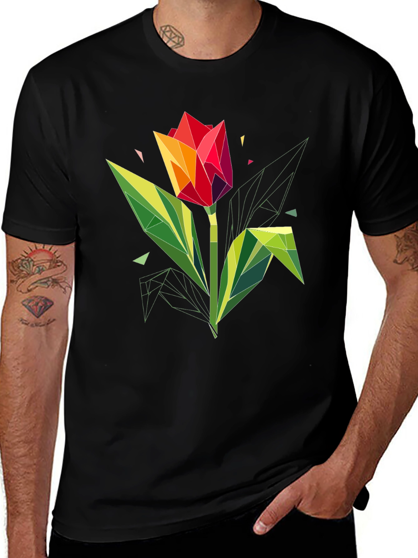 Variant 9 of Geometric Tulip Graphic Tee - Modern Flower Design