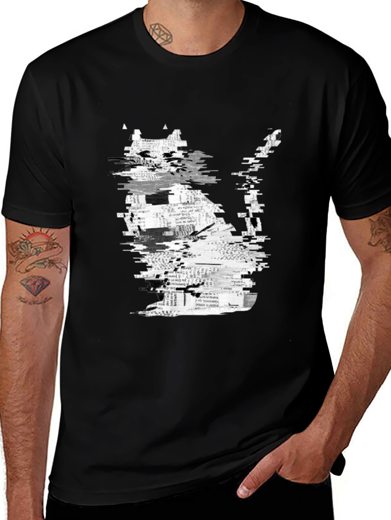 Variant 5 of Glitch Cat Black T-Shirt - Unique Graphic Tee