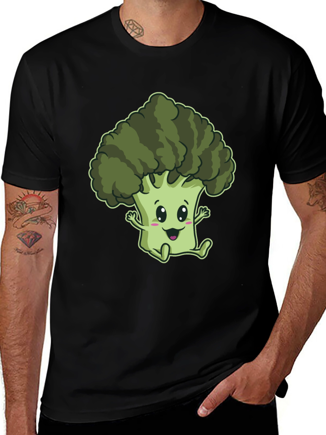 Variant 21 of Cute Broccoli Cartoon Graphic Black T-Shirt