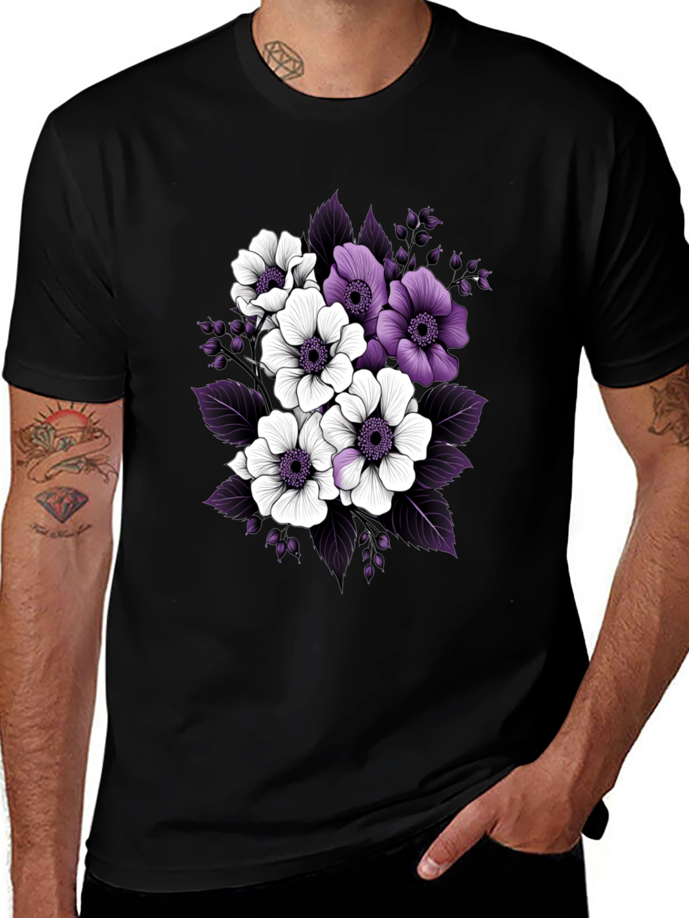 Variant 13 of Floral Print Black T-Shirt