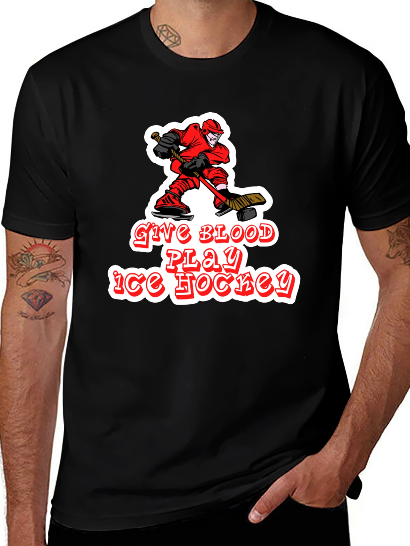 Variant 17 of Give Blood Play Ice Hockey Black T-Shirt