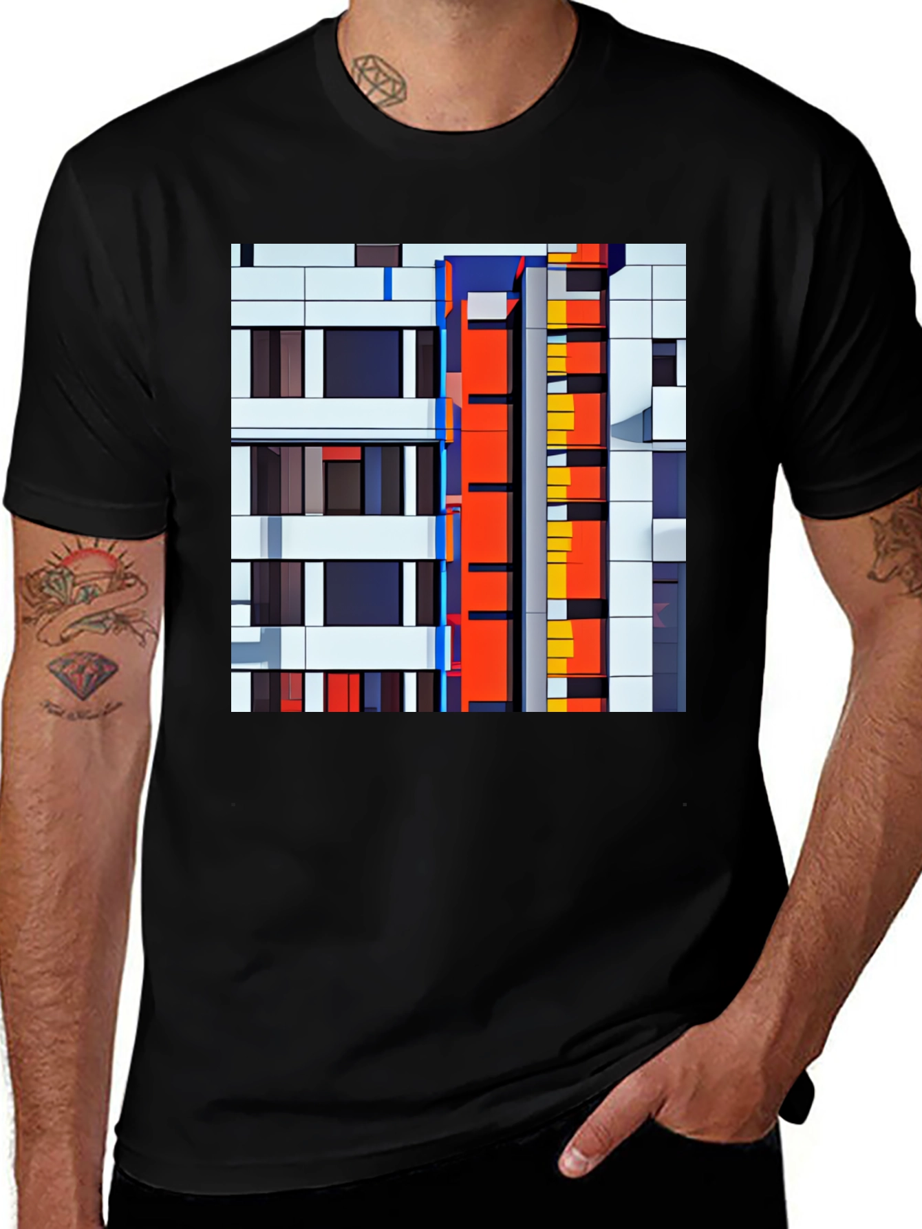 Variant 8 of Modern Art Building Print Black T-Shirt
