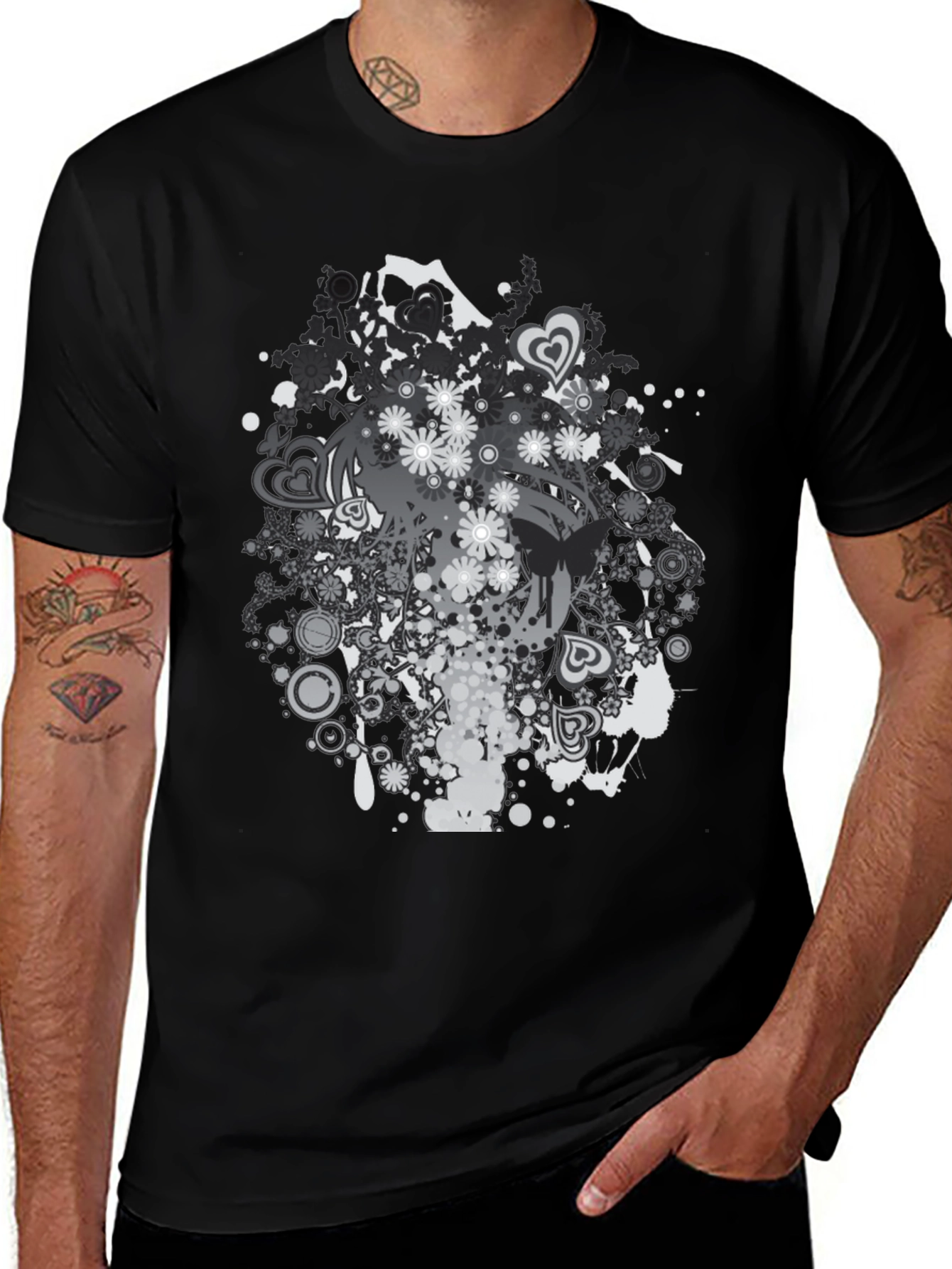 Variant 10 of Floral Graphic Print Black T-Shirt