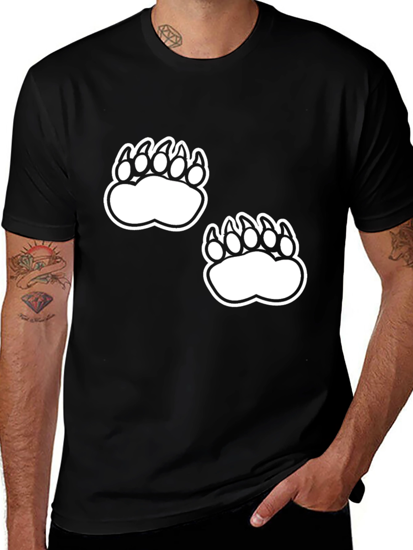 Variant 21 of Black Tee with White Bear Paw Prints