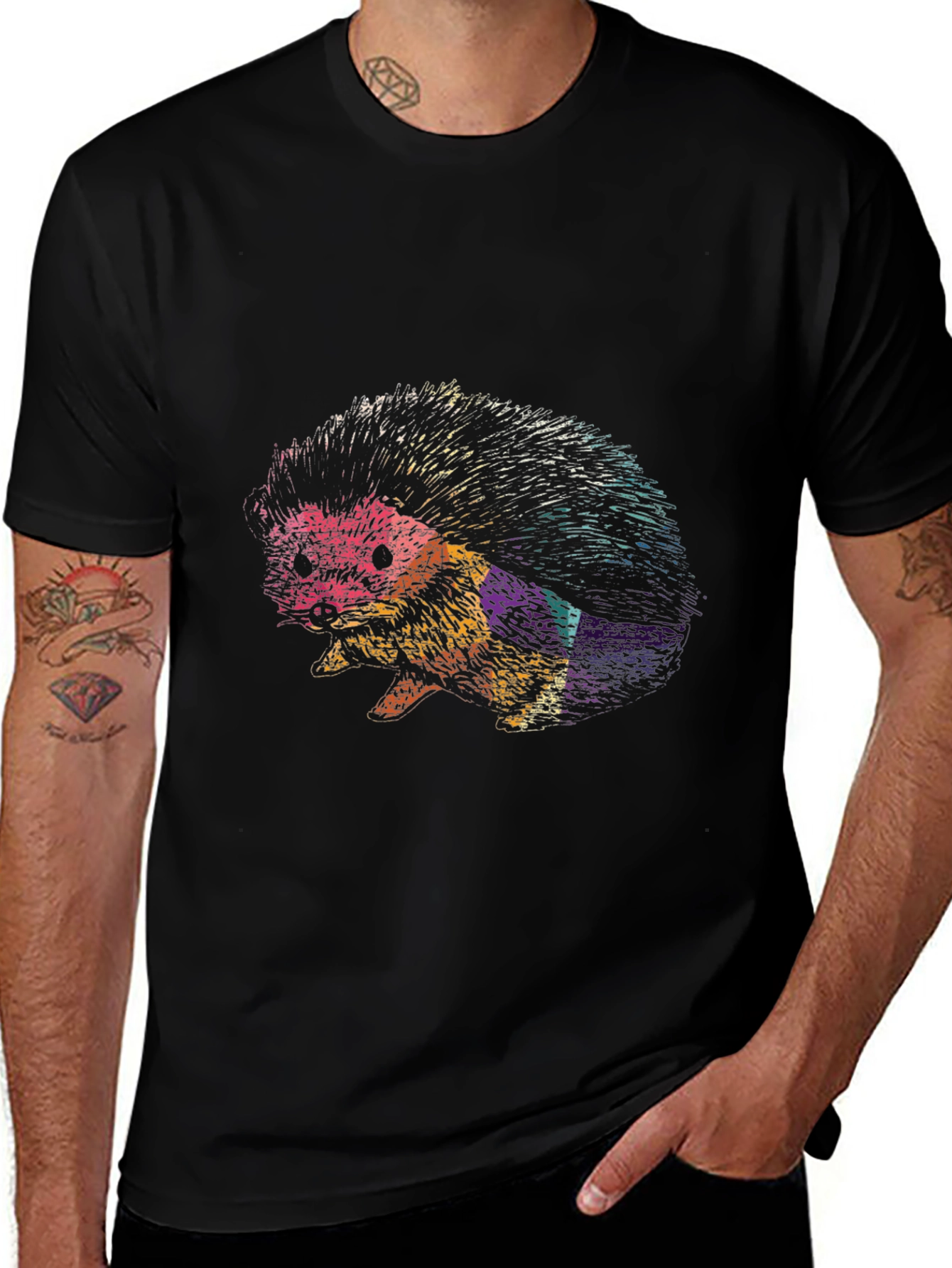 Variant 25 of Cool Hedgehog Graphic Black Tee Shirt