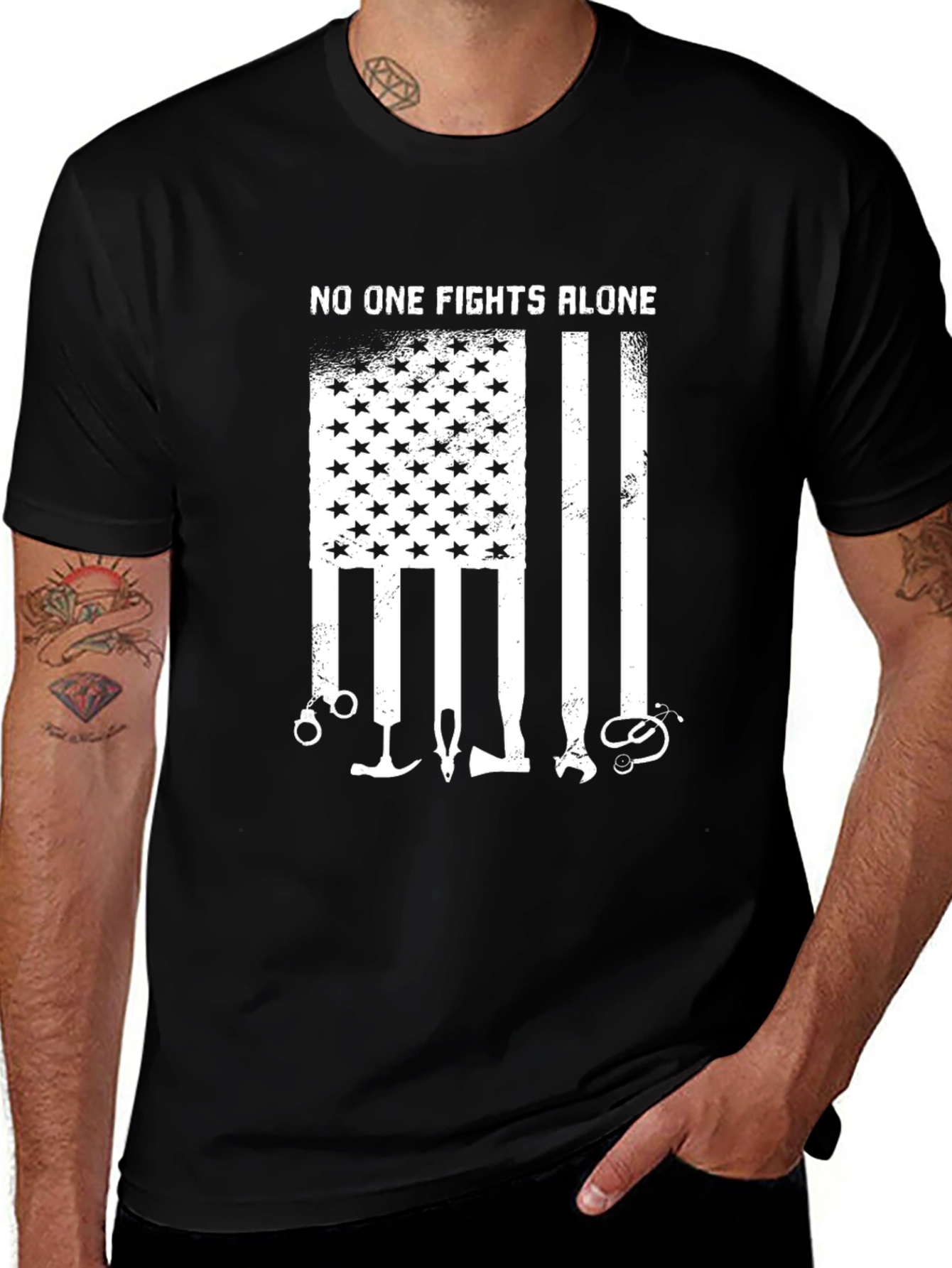 Variant 11 of No One Fights Alone T-Shirt American Flag