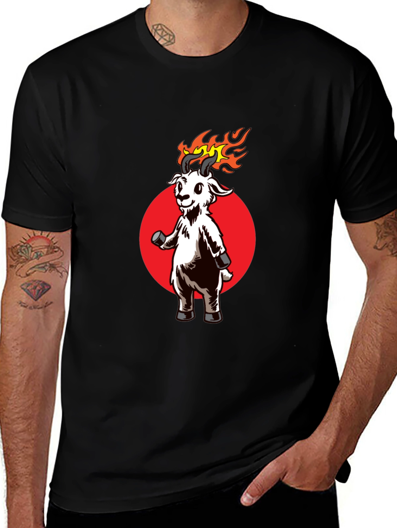 Variant 21 of Flaming Goat Graphic Tee - Black Cotton T-Shirt