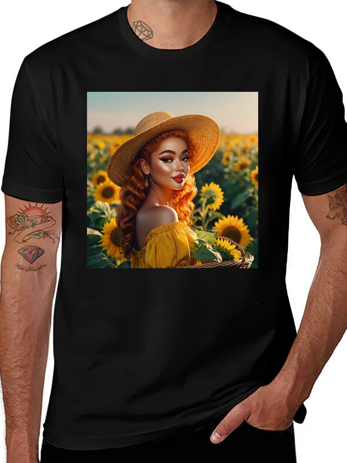 Variant 27 of Sunflower Girl Graphic Tee - Black Cotton Blend