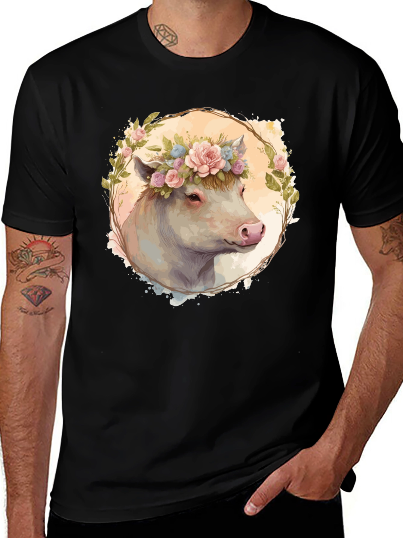Variant 25 of Floral Cow Graphic Tee