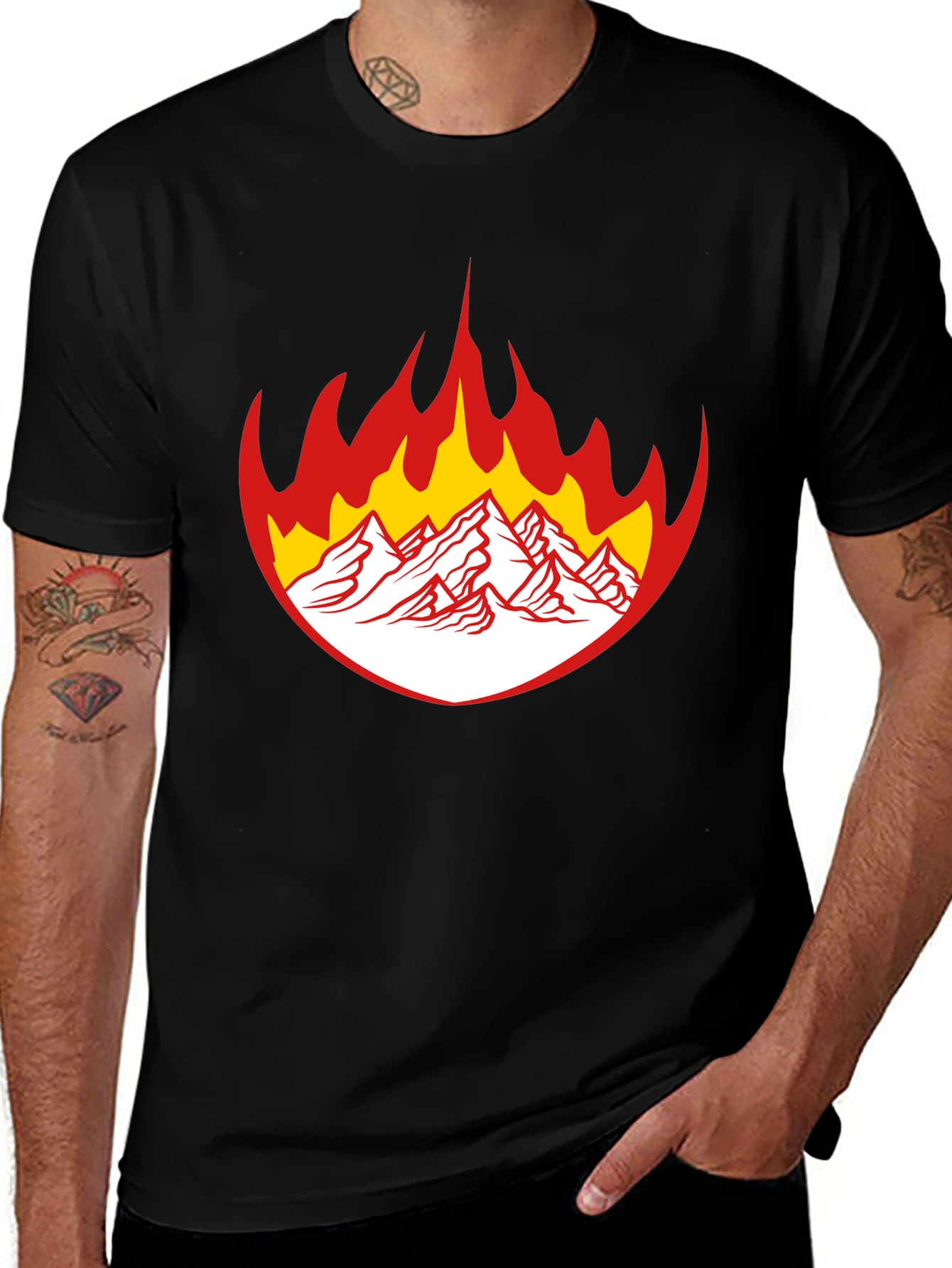 Flaming Mountain Graphic Tee - Bold Black T-Shirt