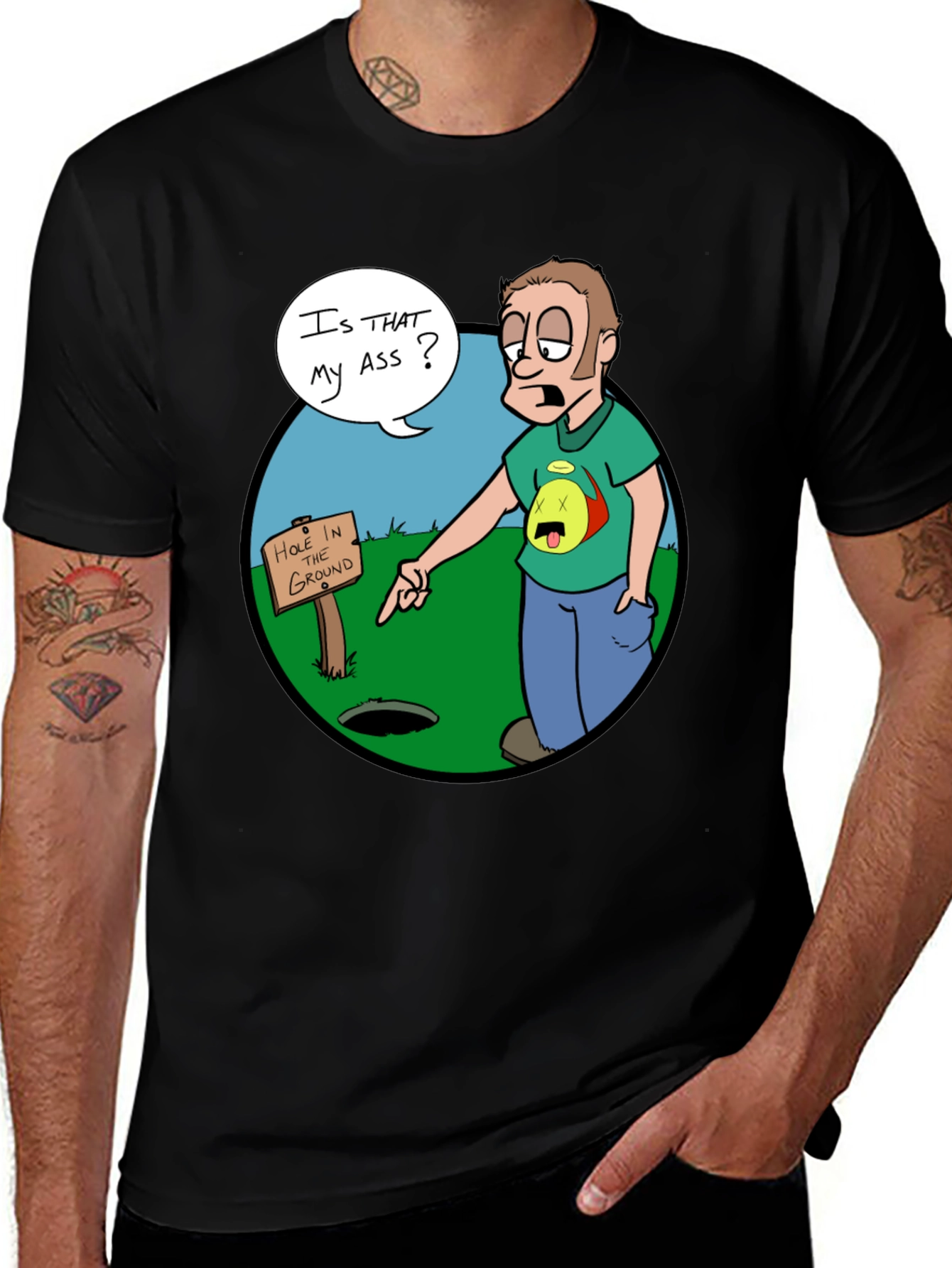 Variant 16 of Funny Cartoon Graphic T-Shirt - Hole in the Ground