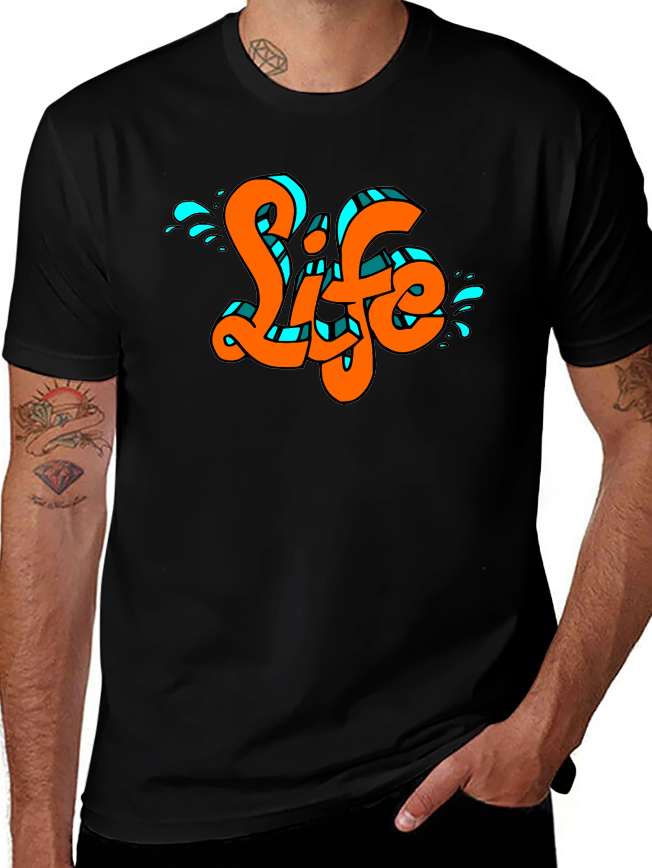 Life Graffiti Style Graphic Print Black T-Shirt