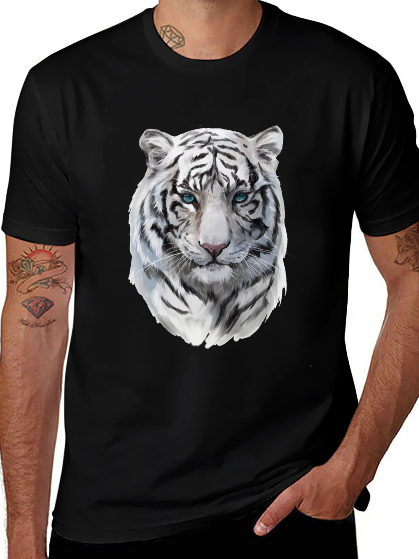 Variant 17 of White Tiger Graphic Tee - Black Cotton T-Shirt