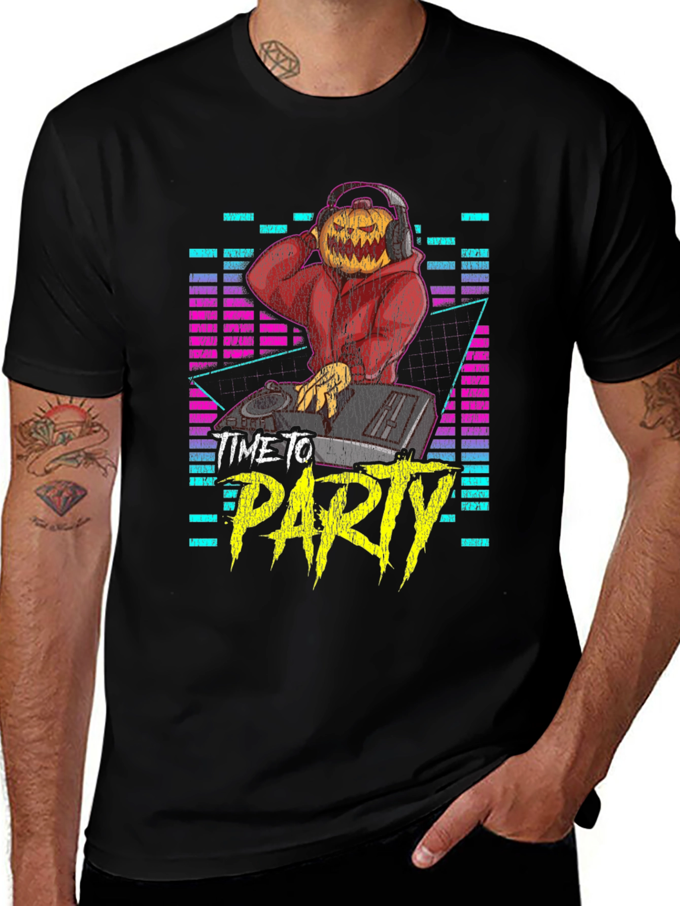 Variant 2 of DJ Pumpkin Head Time to Party Black Graphic Tee