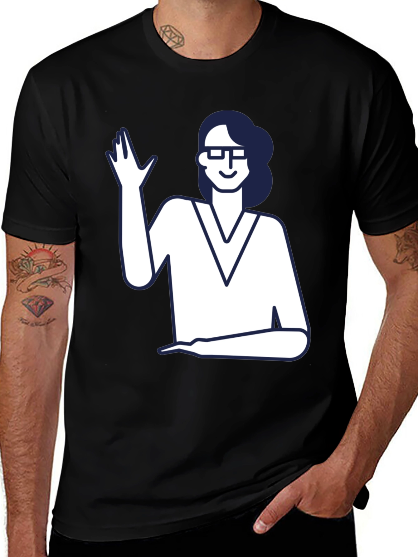 Variant 28 of Nerdy Waving Woman Graphic Tee