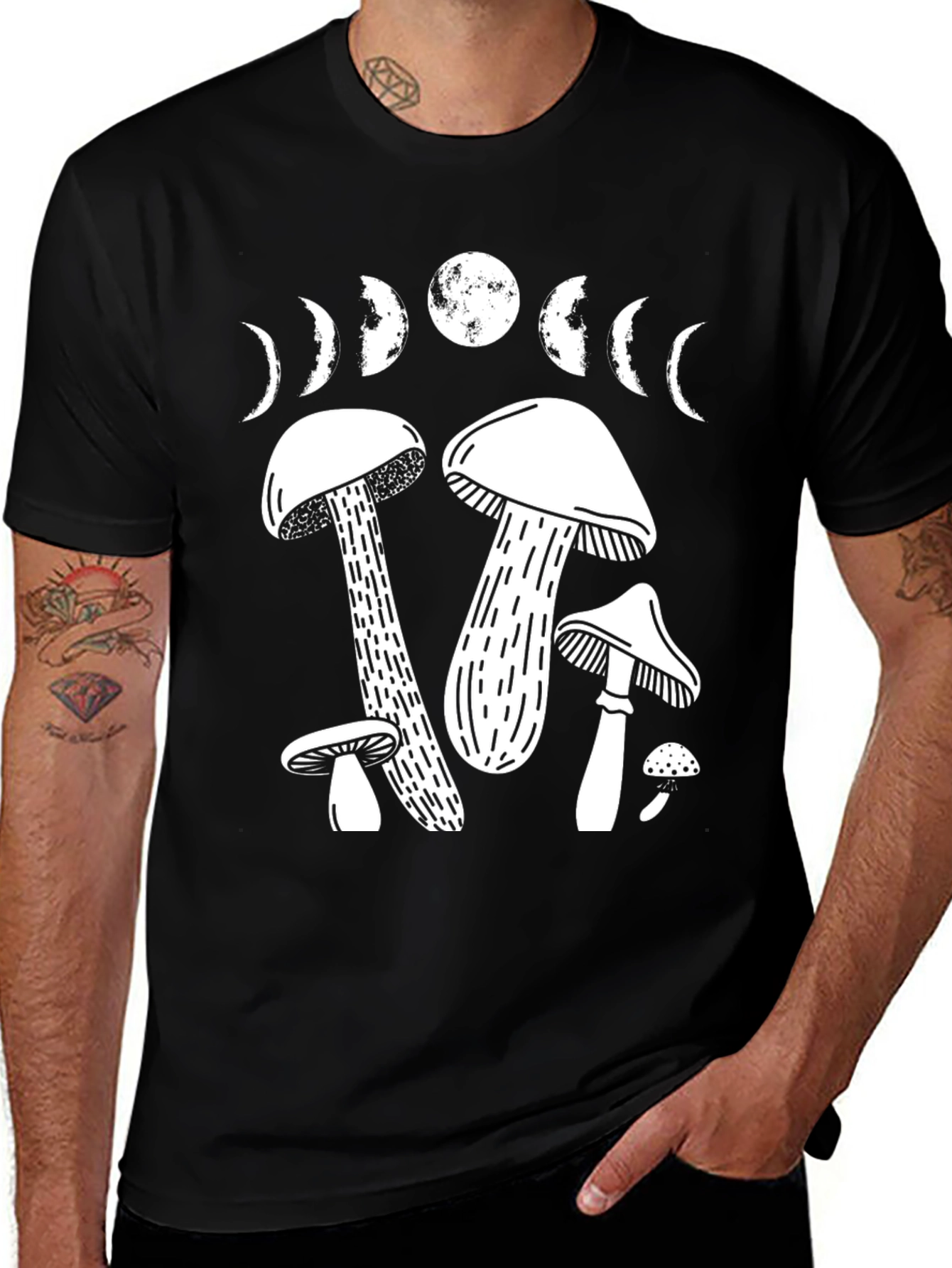 Variant 29 of Mushroom Moon Phases Black T-Shirt