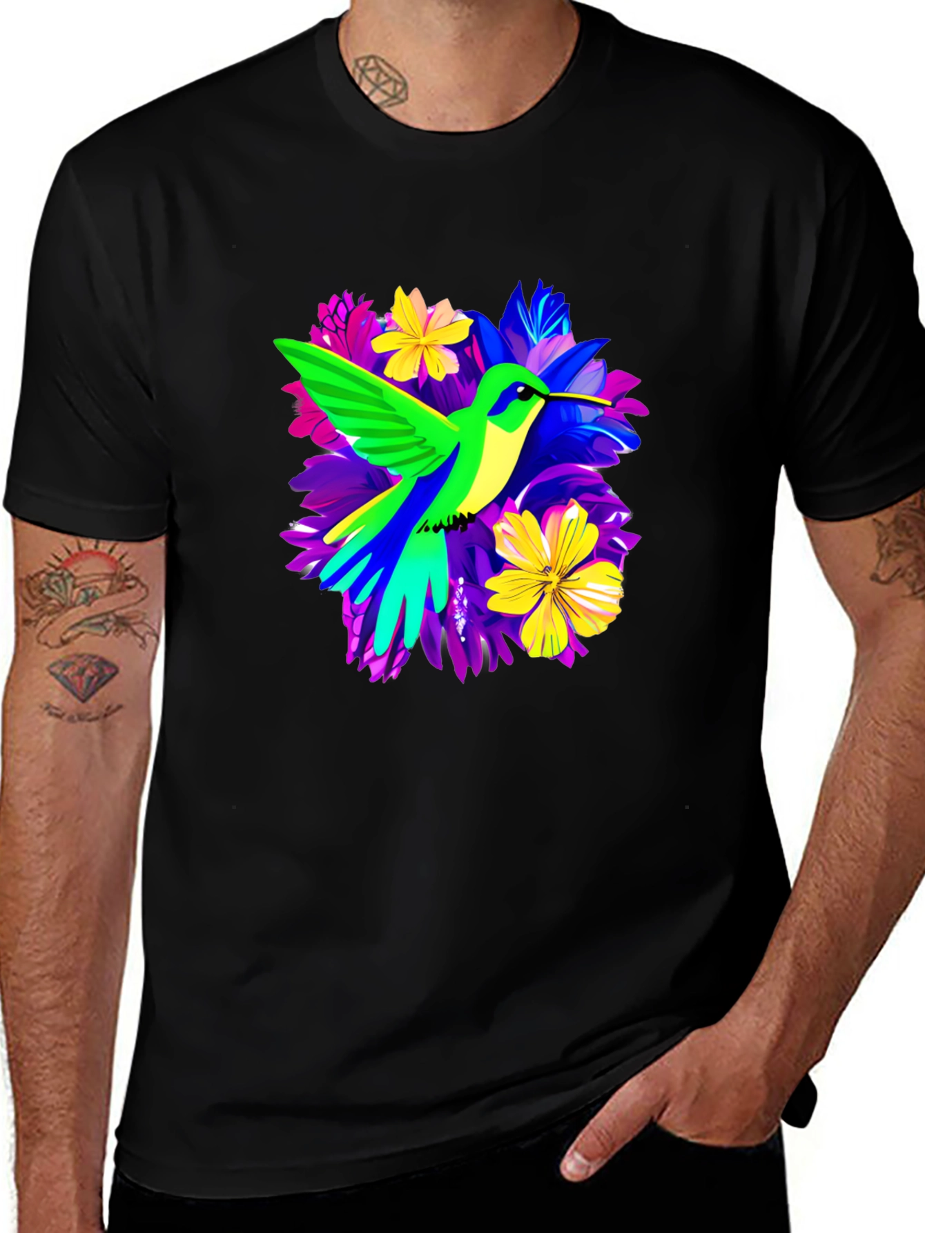 Variant 19 of Hummingbird Floral Graphic Tee - Black