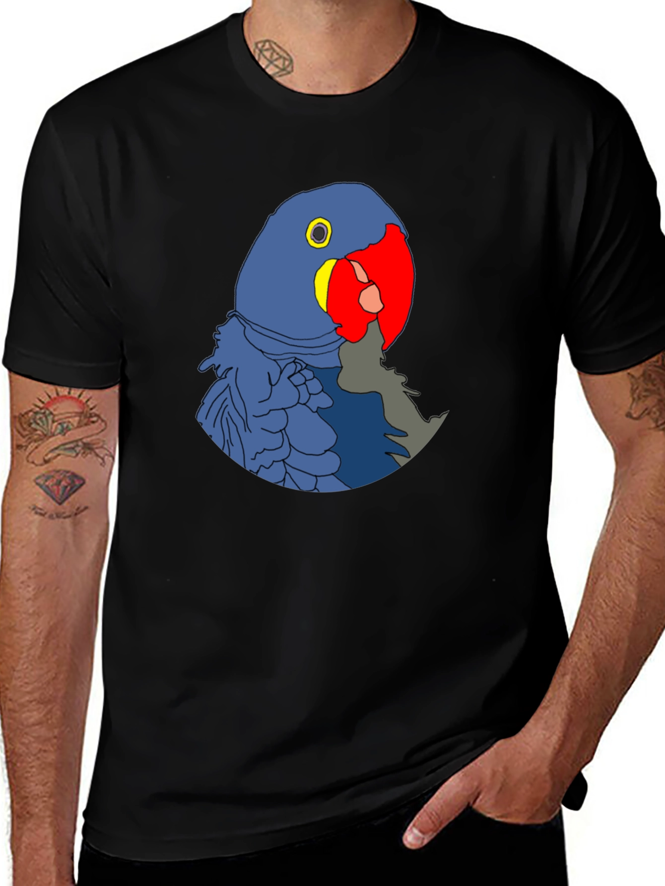 Variant 21 of Blue Parrot Graphic Print Black T-Shirt
