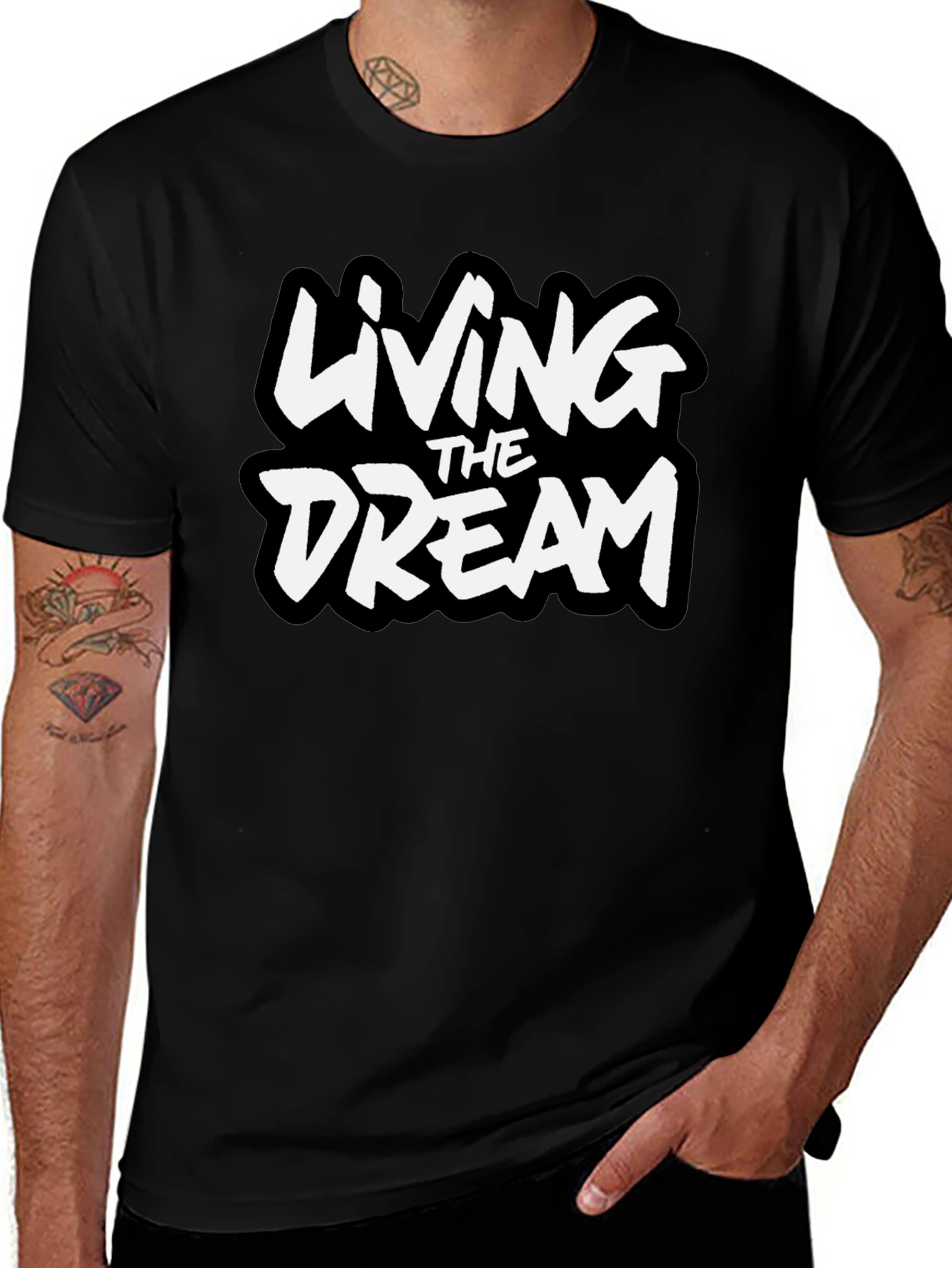 Variant 29 of Living The Dream Graphic Tee - Black Cotton Blend