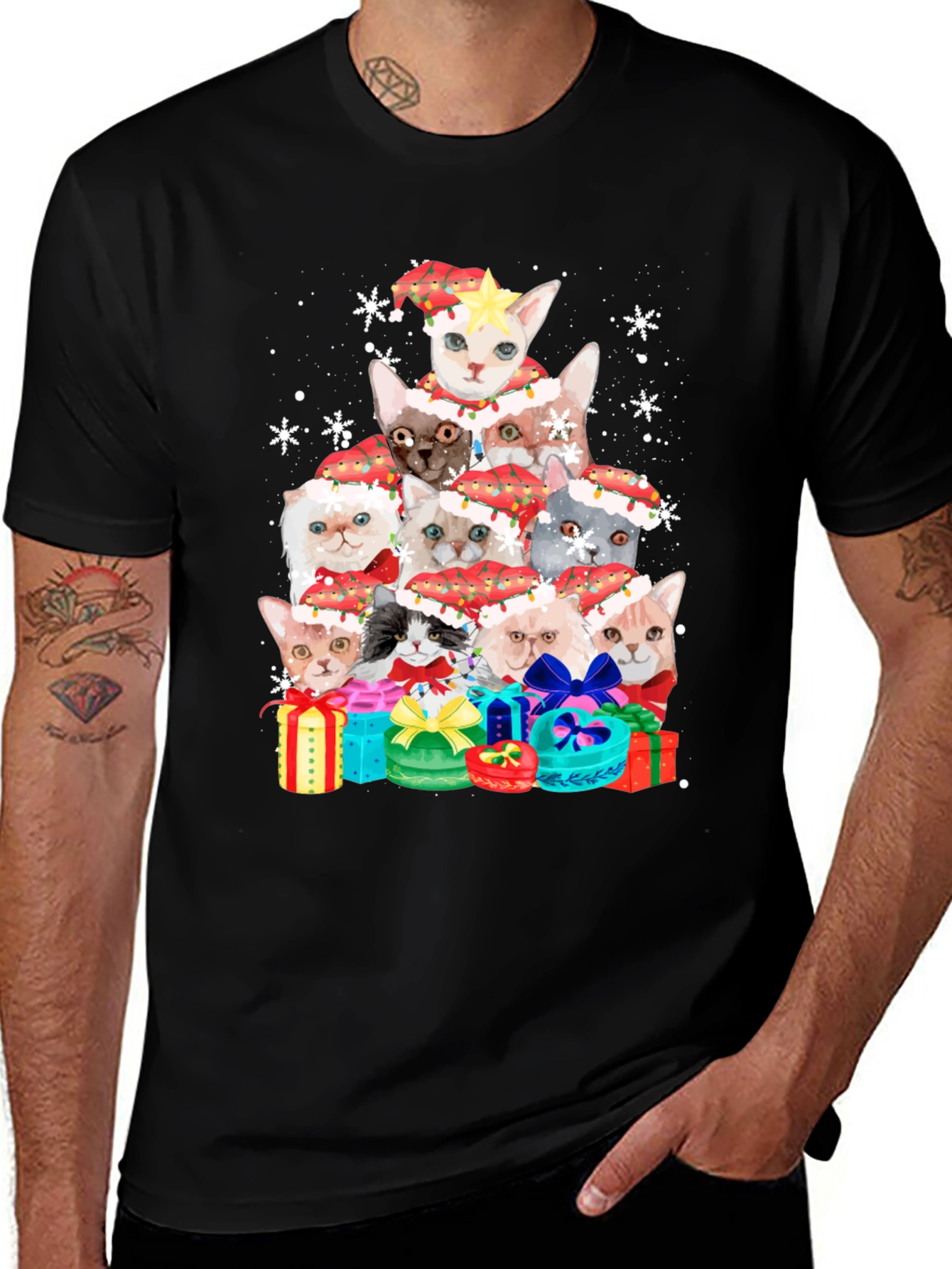 Variant 19 of Festive Cats Christmas Tree T-Shirt