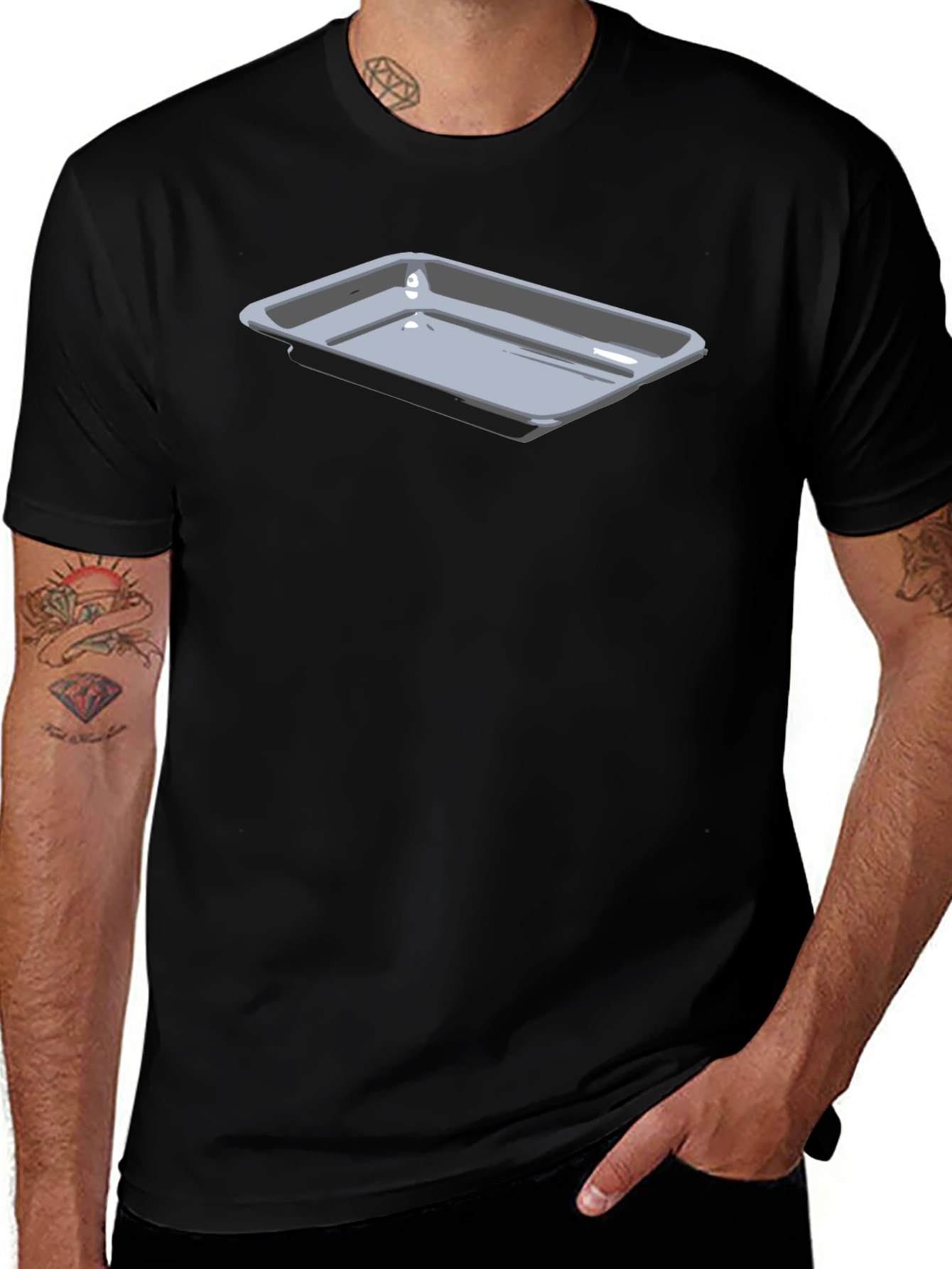 Variant 4 of Men's Black T-Shirt with Serving Tray Graphic