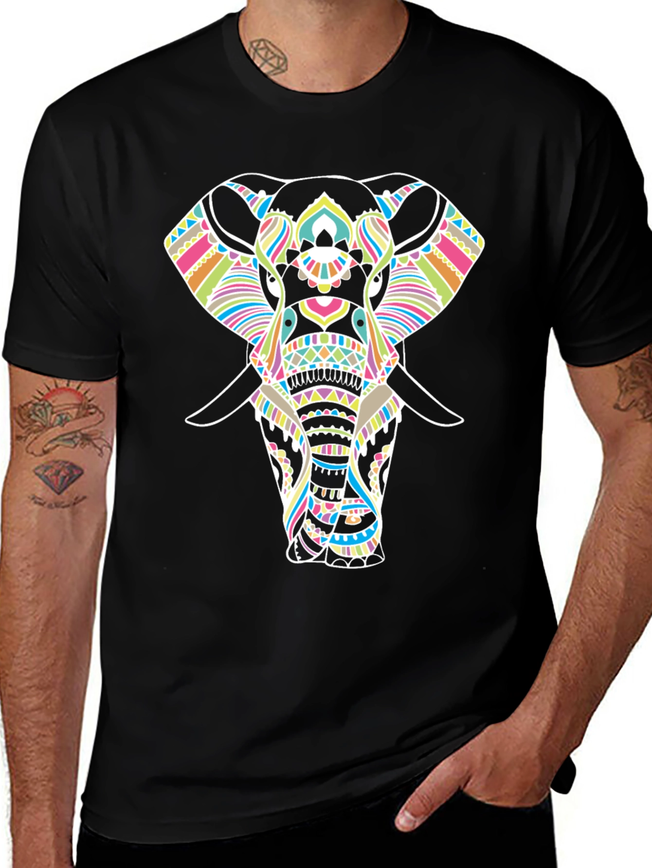 Variant 6 of Elephant Graphic Print Black T-Shirt