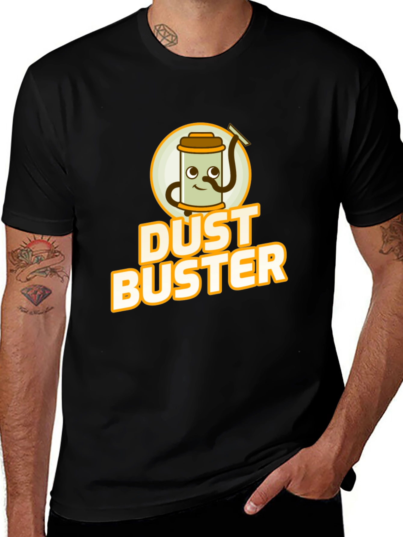 Variant 10 of Dust Buster Graphic T-Shirt - Black Cotton Tee