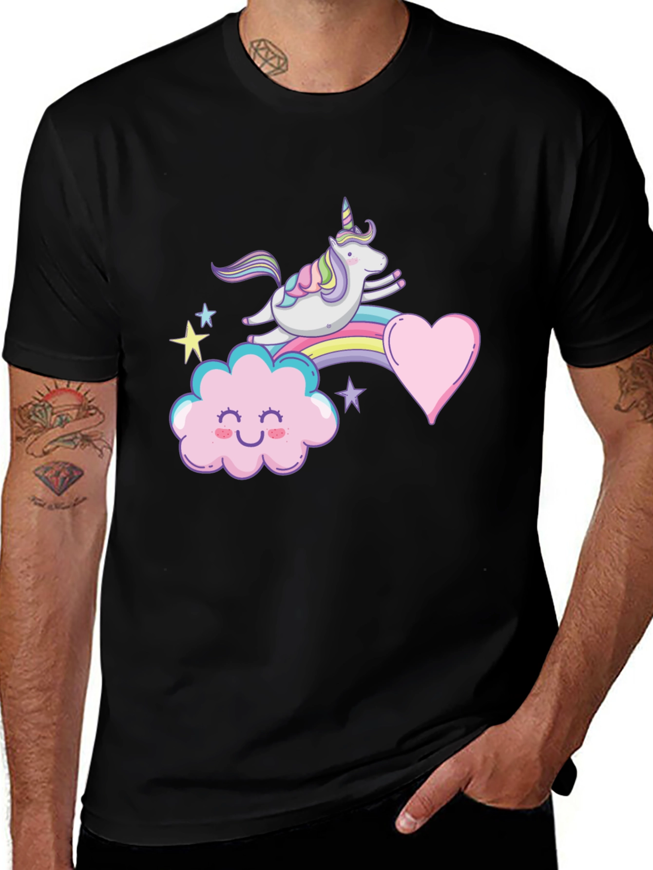 Variant 5 of Unicorn Rainbow Heart Graphic Tee - Black