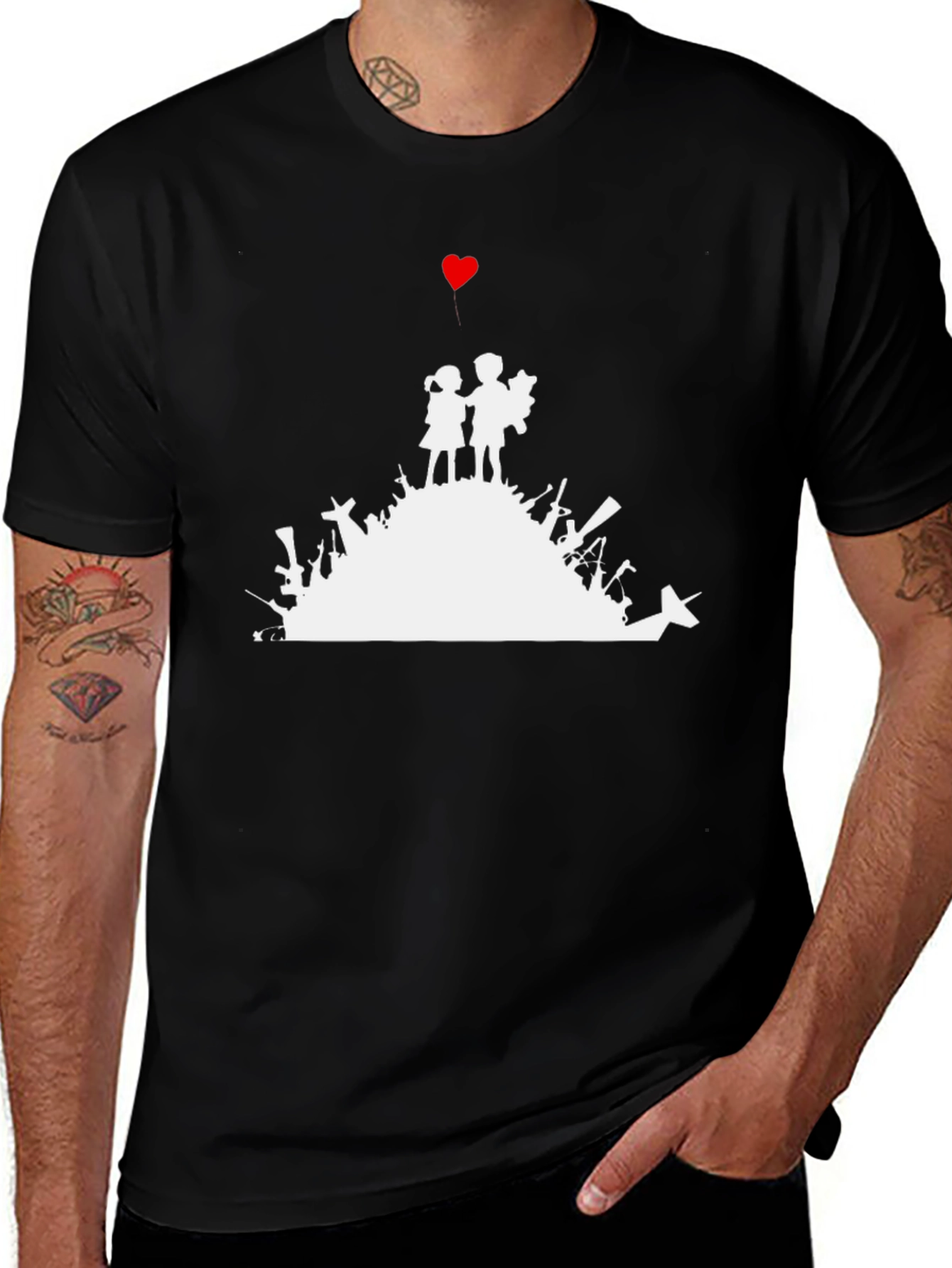 Variant 29 of Peaceful T-Shirt: Children on a Weapon Hill with a Heart