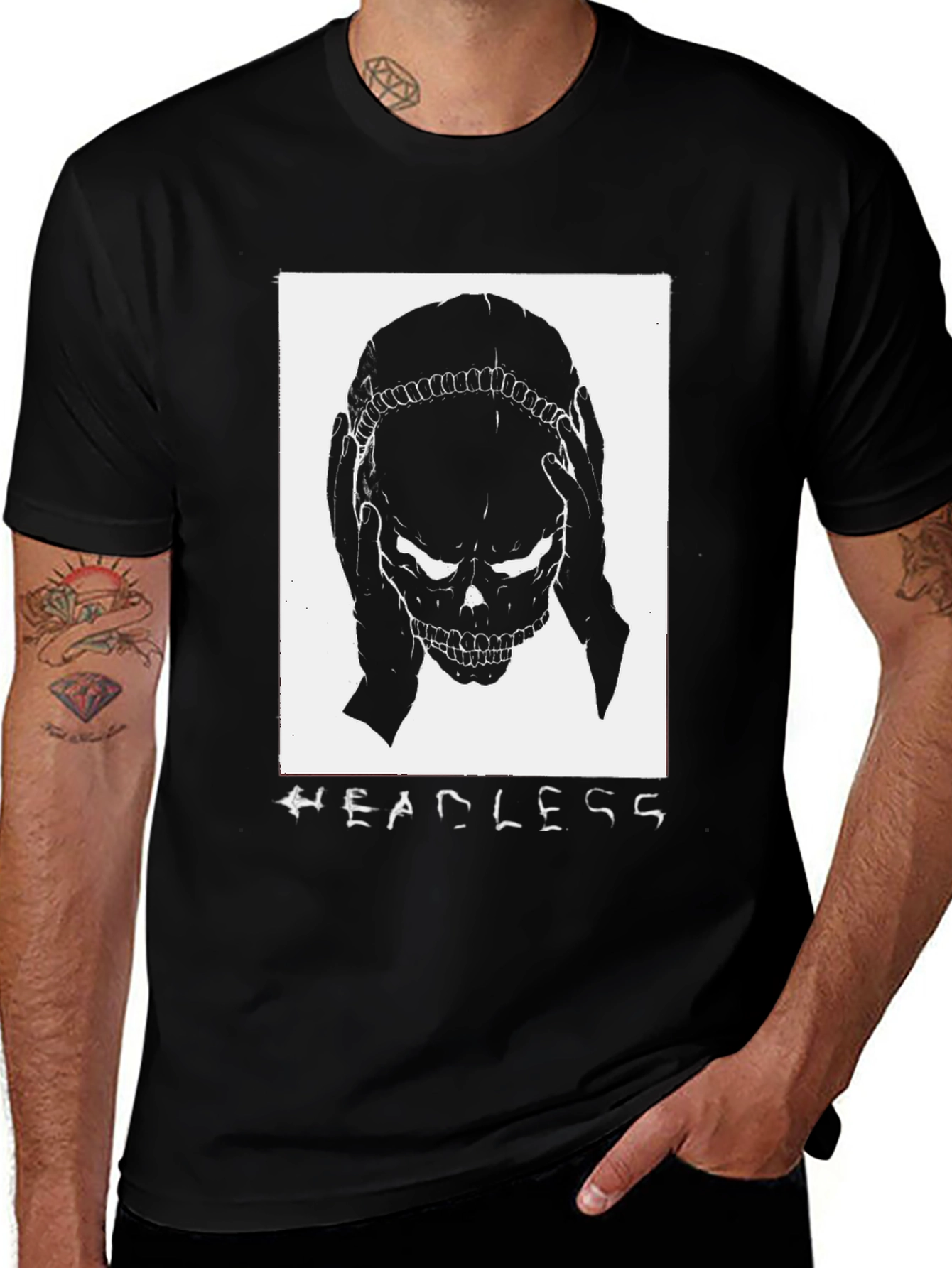 Variant 20 of Headless Skull Graphic Tee - Black Cotton T-Shirt