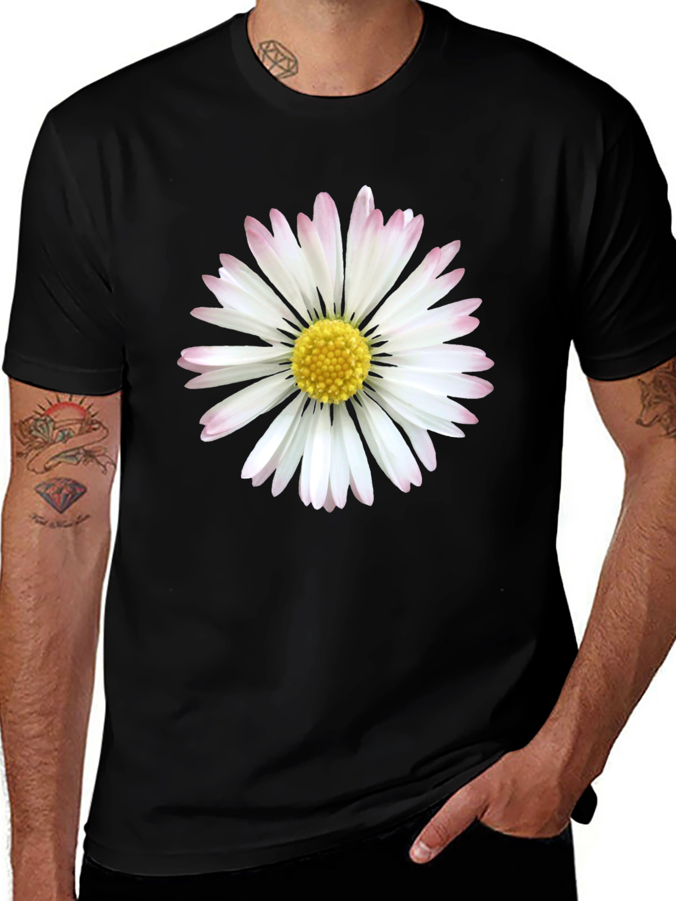 Black Daisy Flower Graphic Tee - Black Cotton Comfort main image