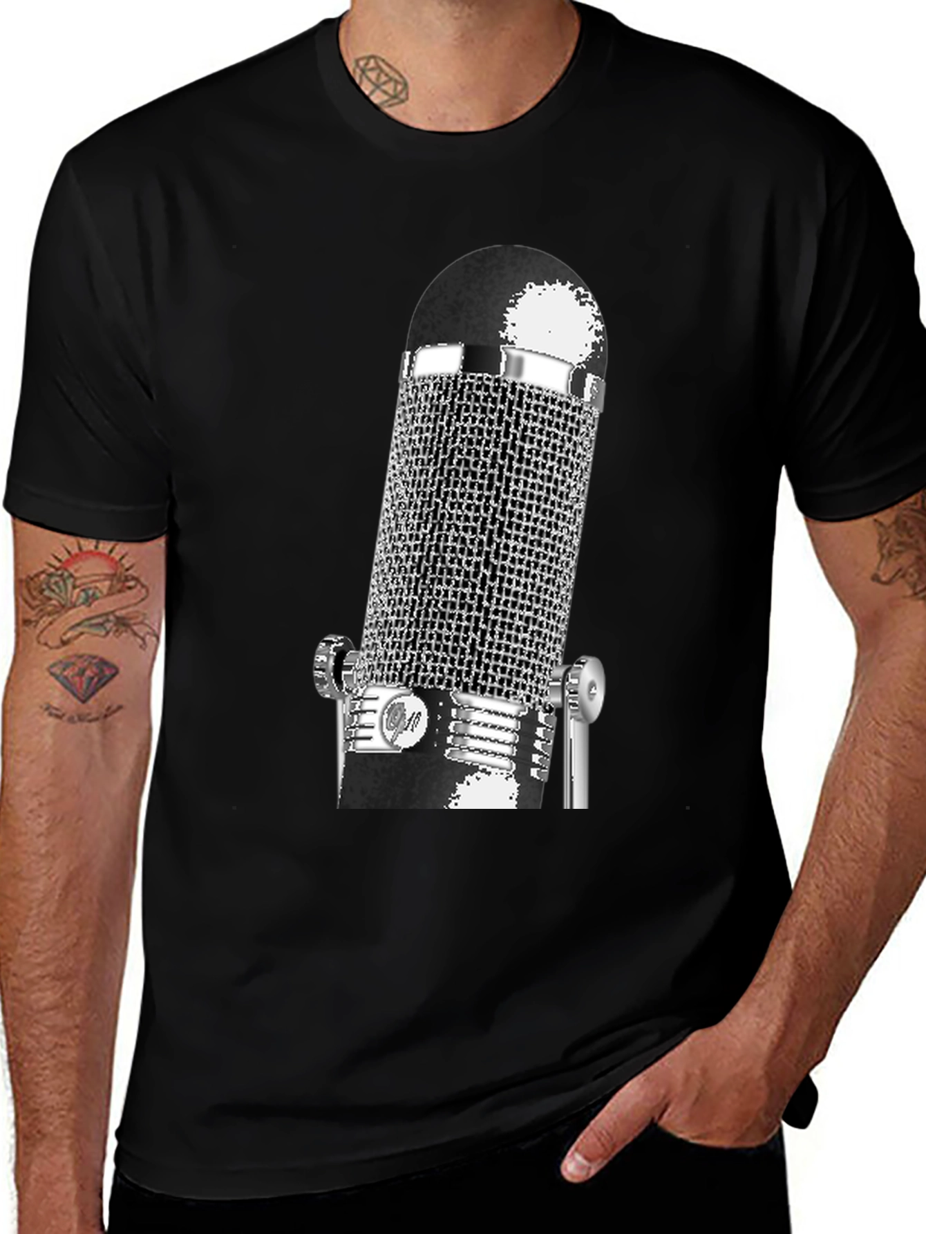 Variant 7 of Vintage Microphone Graphic T-Shirt - Black