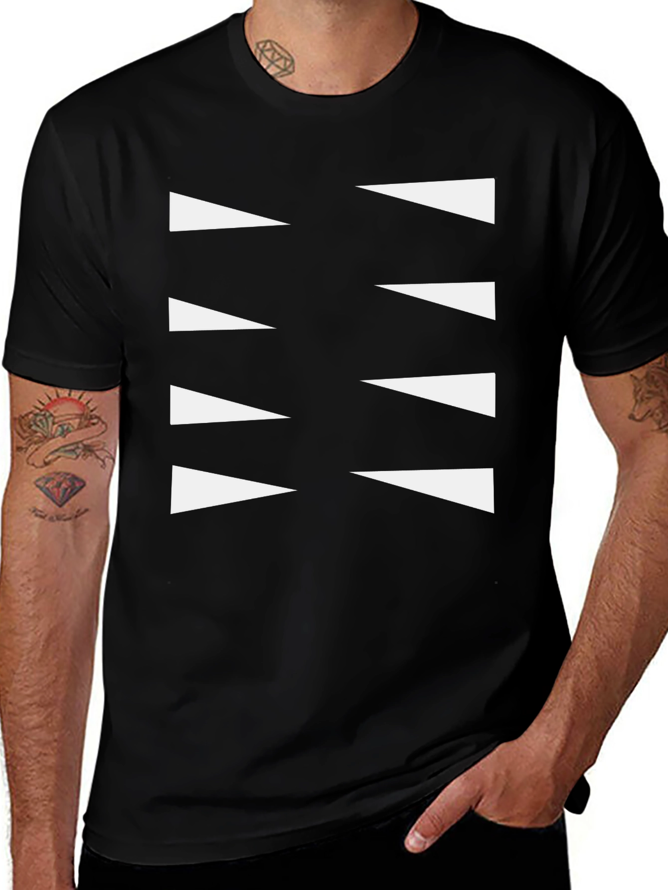 Variant 9 of Modern Graphic Tee - Black Shirt with White Triangles