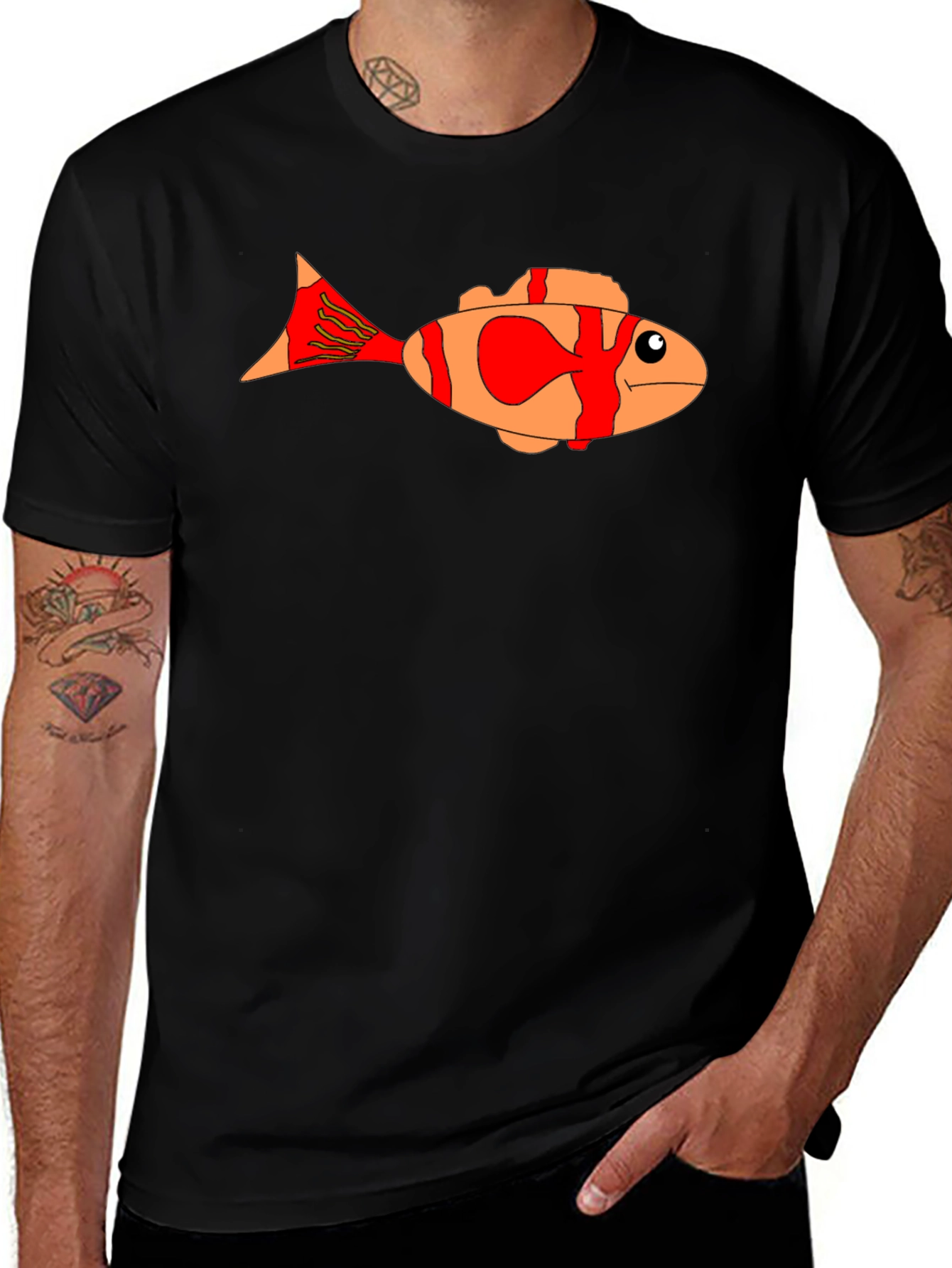 Variant 2 of Cartoon Fish Graphic Tee - Black
