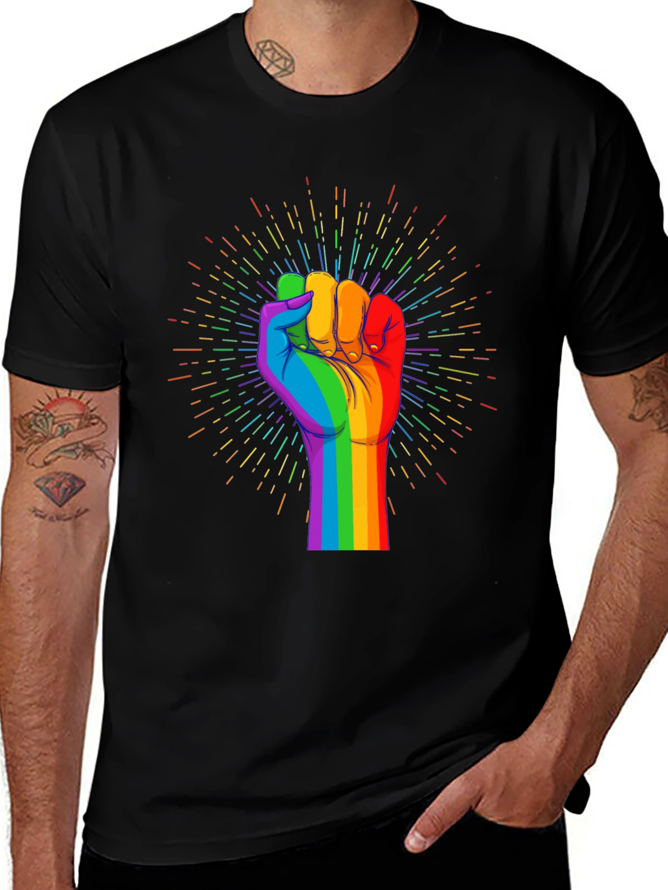 Variant 17 of Pride Fist Graphic Tee - Black Cotton T-Shirt