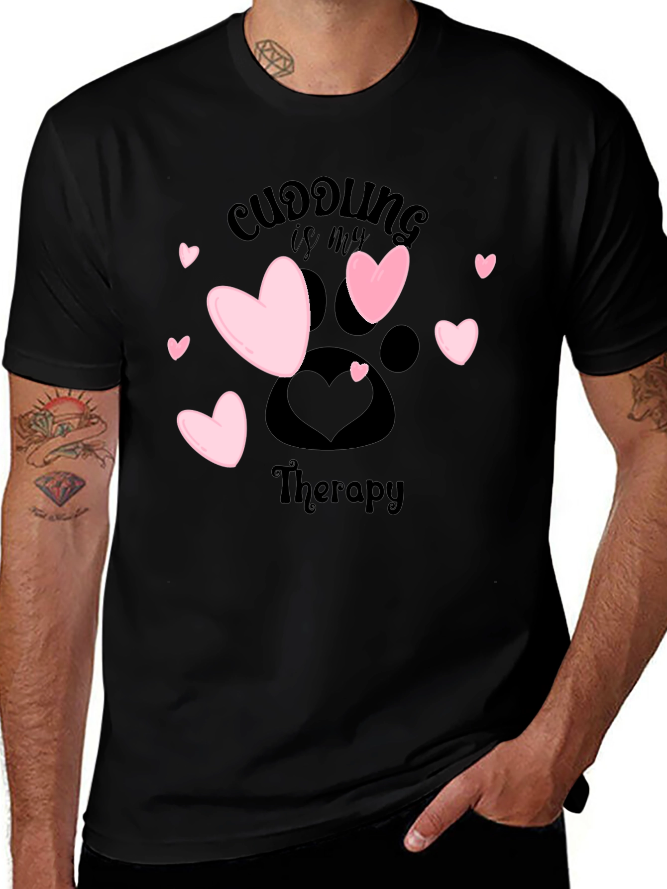 Variant 10 of Cuddling Therapy T-Shirt: Heart & Paw Print Design