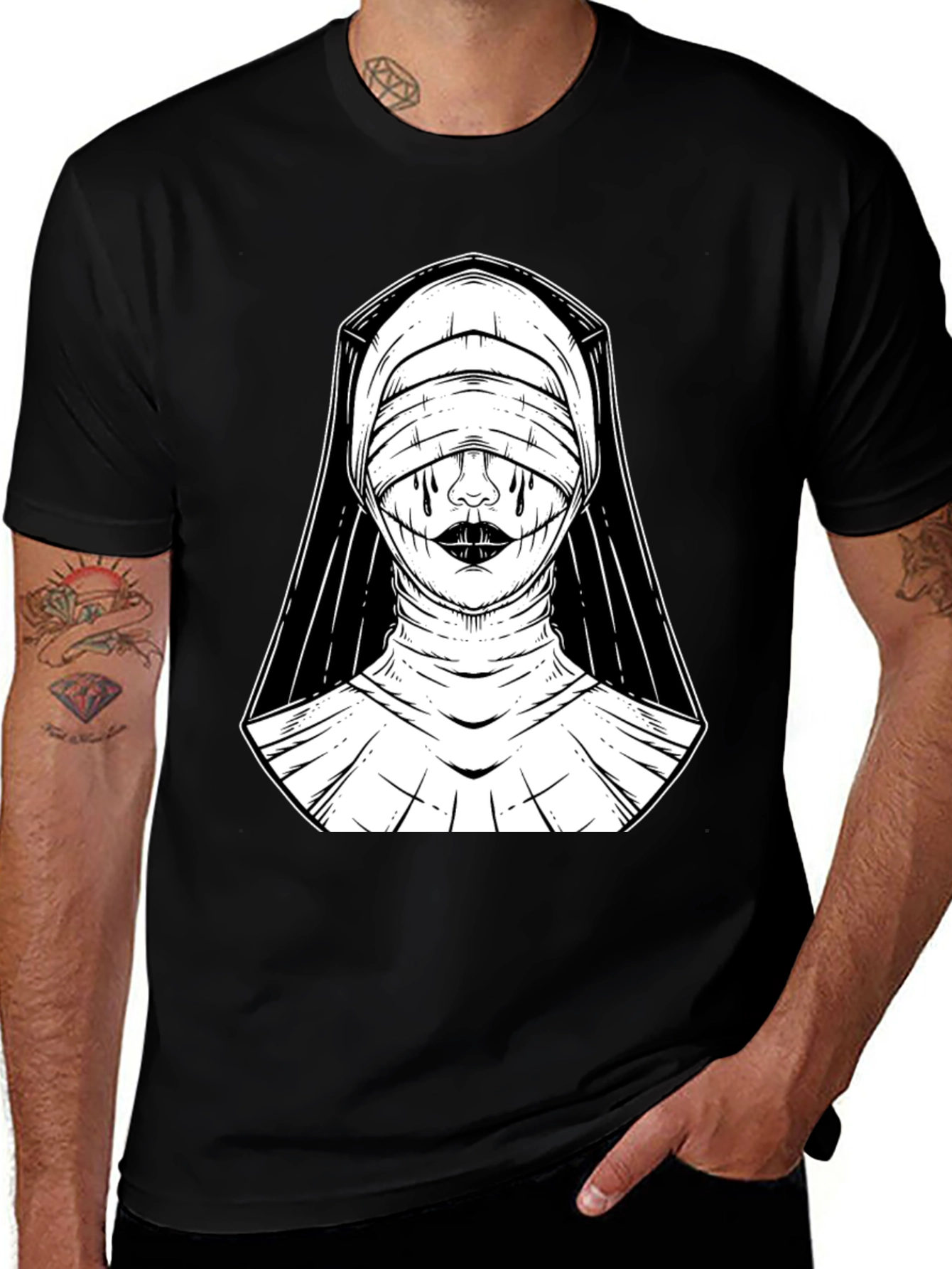 Variant 5 of Nun Graphic Print T-Shirt - Gothic Style