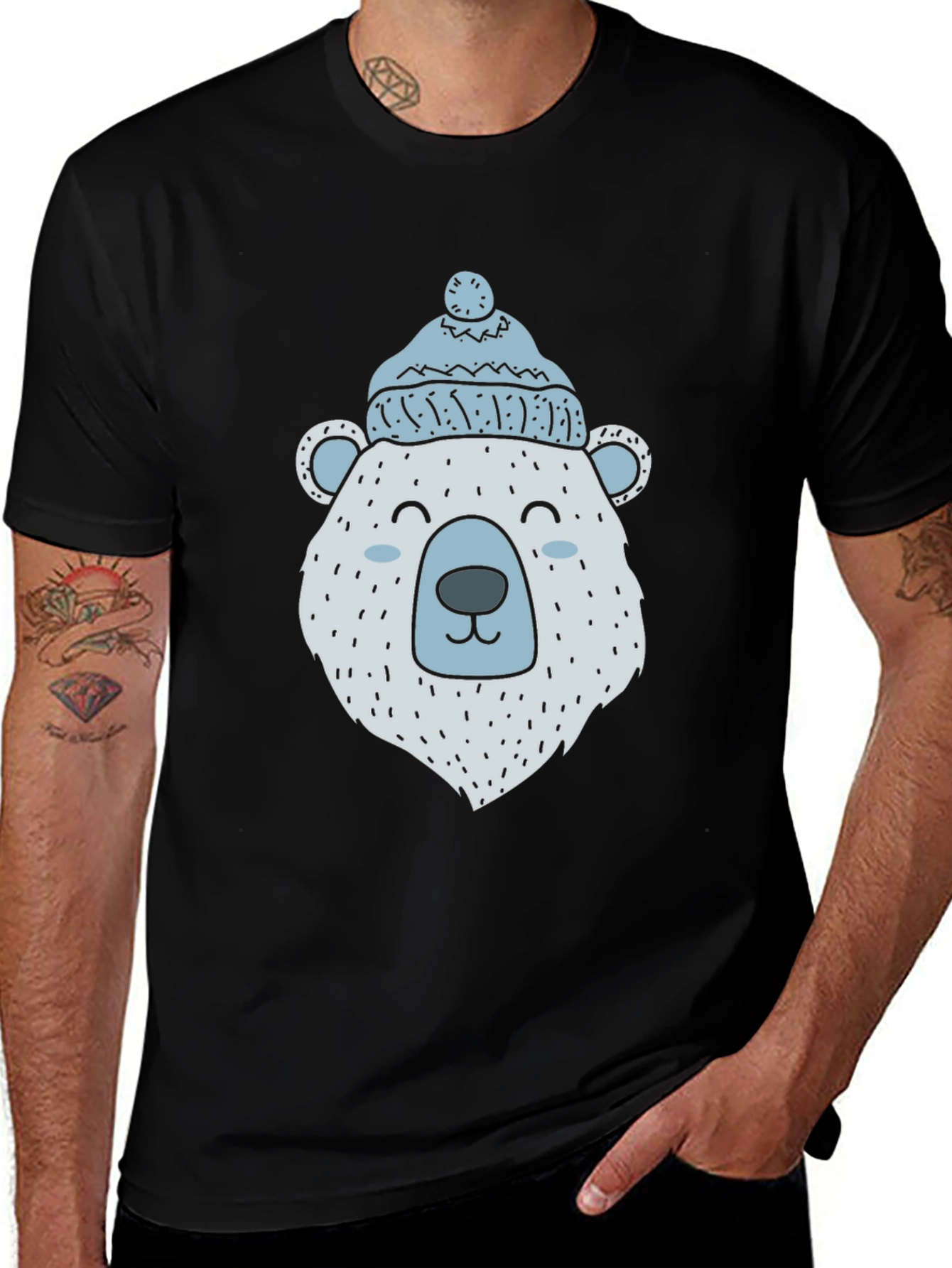 Variant 30 of Bear With Hat Black T-Shirt