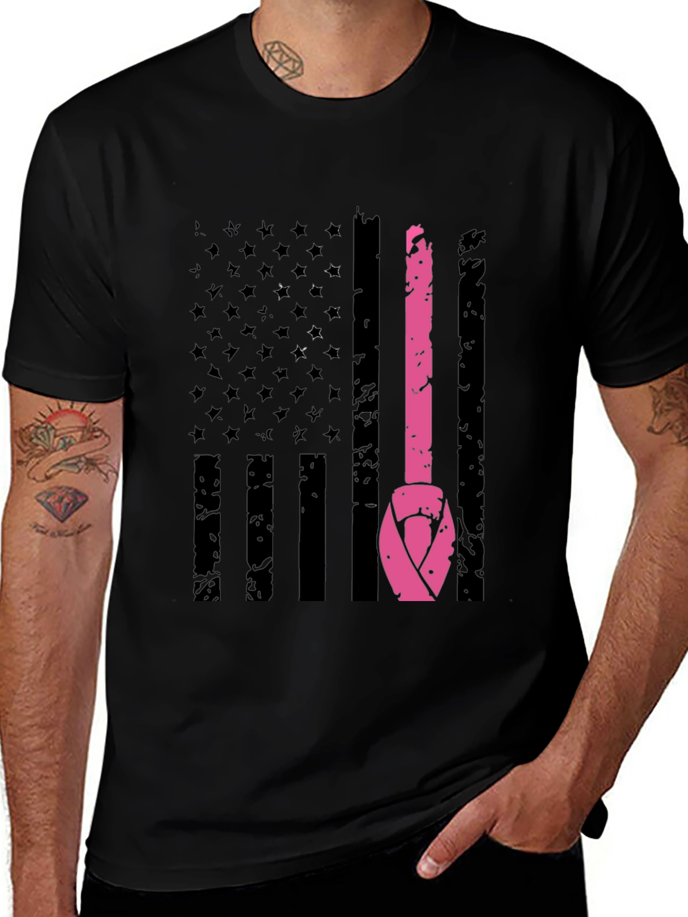 Variant 30 of Breast Cancer Awareness US Flag T-Shirt