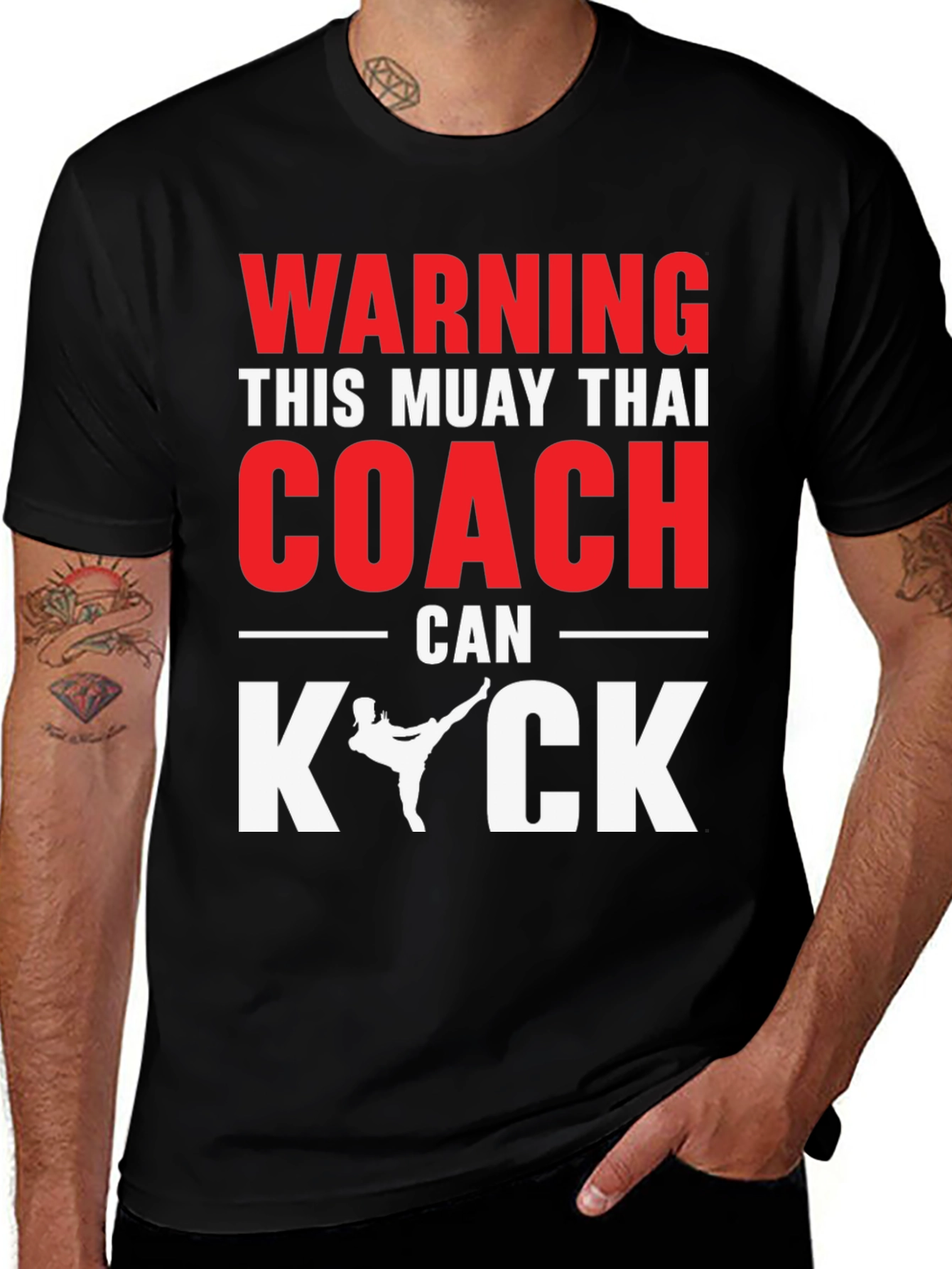 Muay Thai Coach Warning Graphic T-Shirt - Kick Design