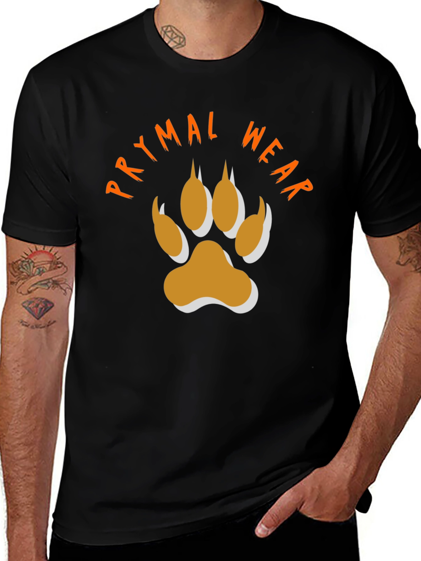 Variant 13 of Primal Wear Black T-Shirt with Paw Print Design