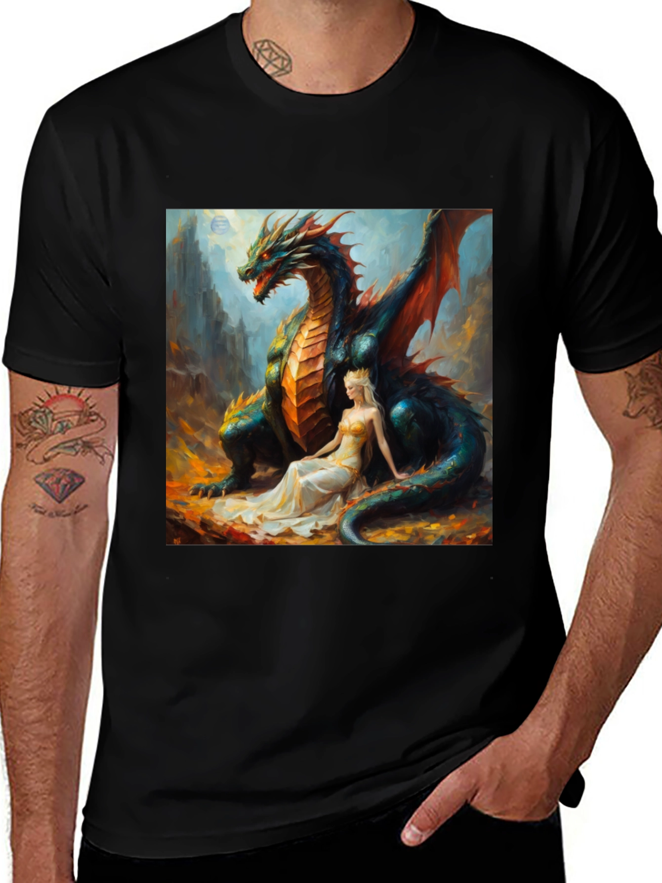 Variant 20 of Dragon & Princess Graphic Tee - Fantasy Style