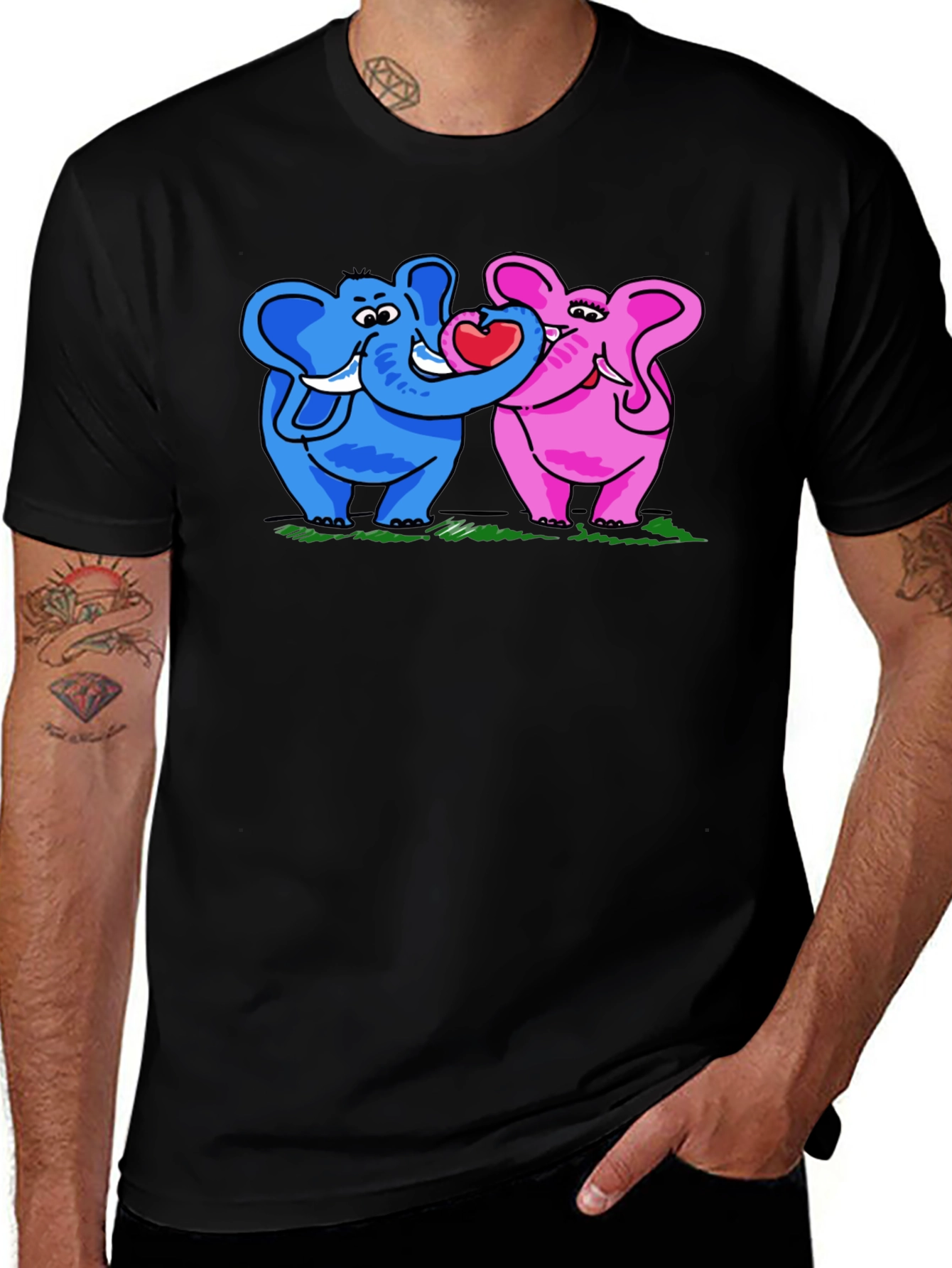 Variant 8 of Elephant Love Graphic Tee - Black Cotton T-Shirt