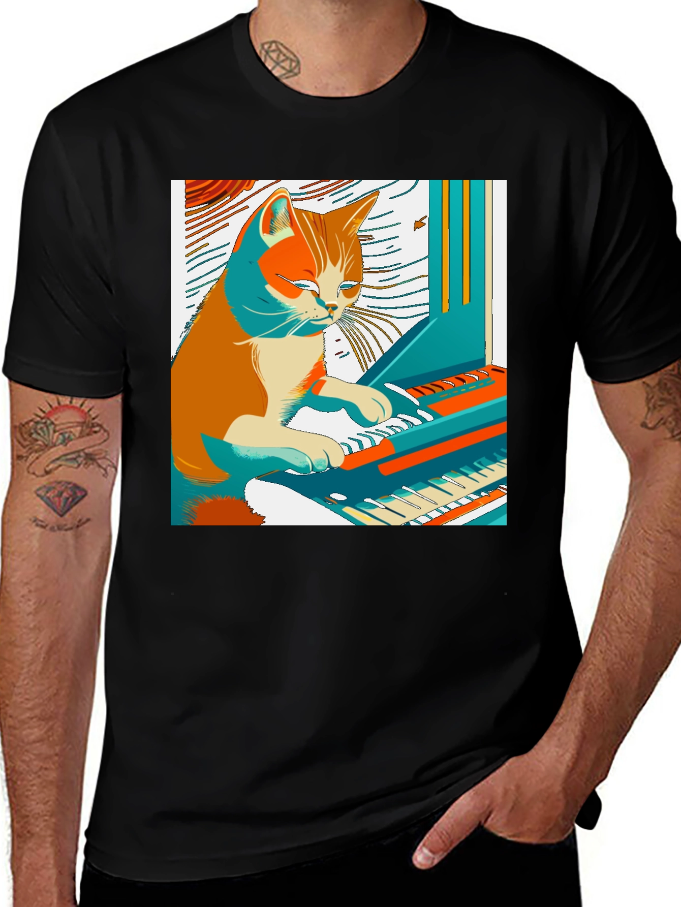 Variant 19 of Cat Playing Piano Graphic Tee - Unique & Stylish