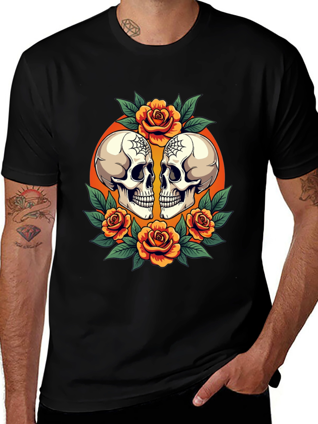 Variant 4 of Skull & Roses Graphic Tee - Stylish Black T-Shirt