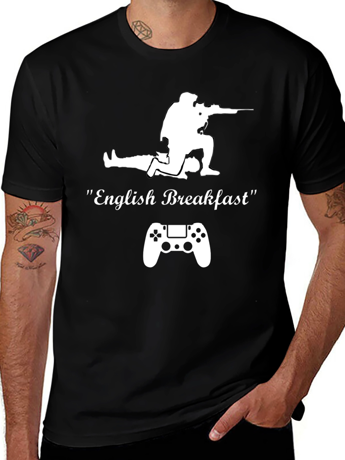 Variant 3 of English Breakfast Gamer T-Shirt - Black Cotton Tee